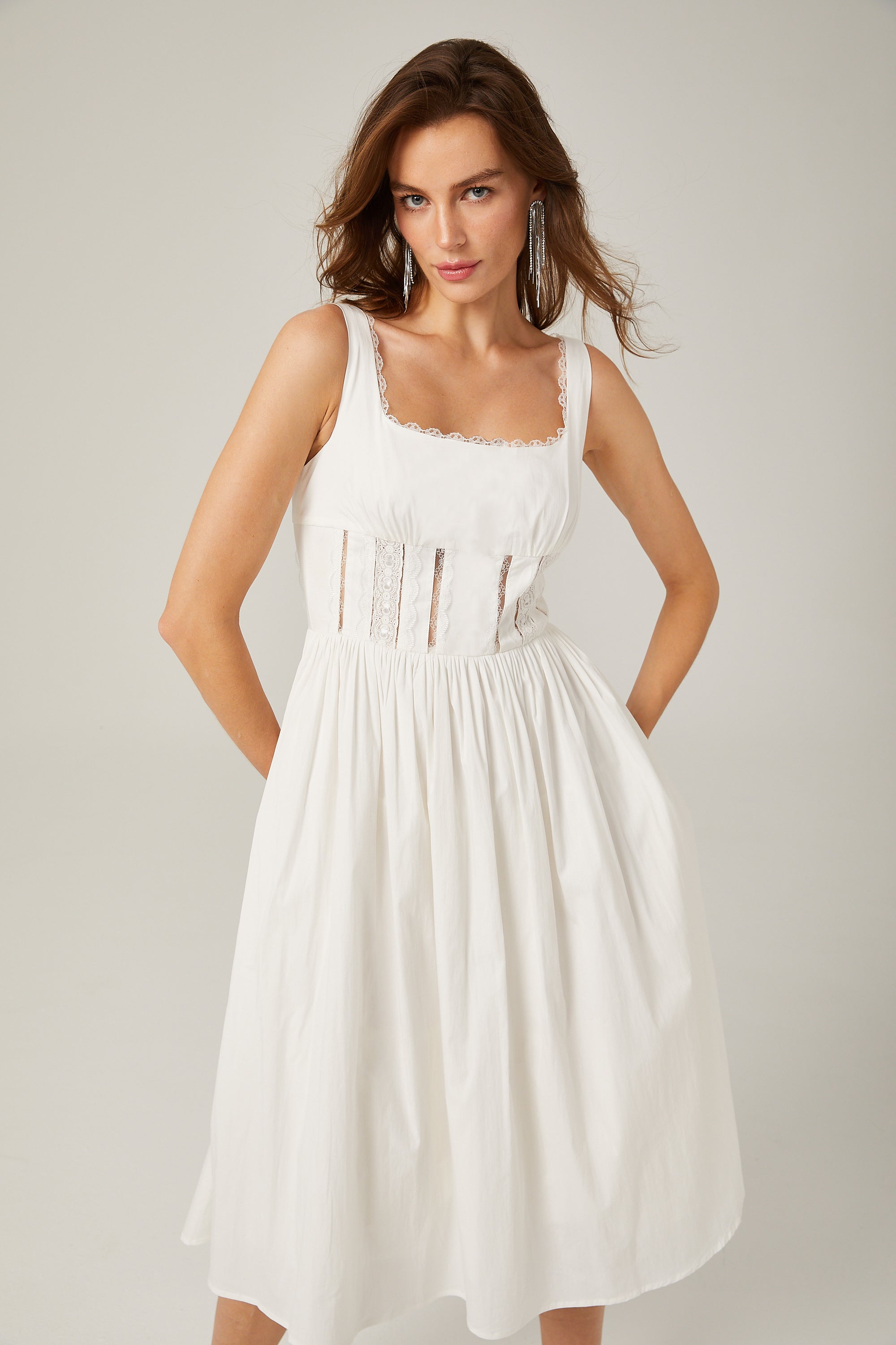 Jeanne white lace cut-out midi dress