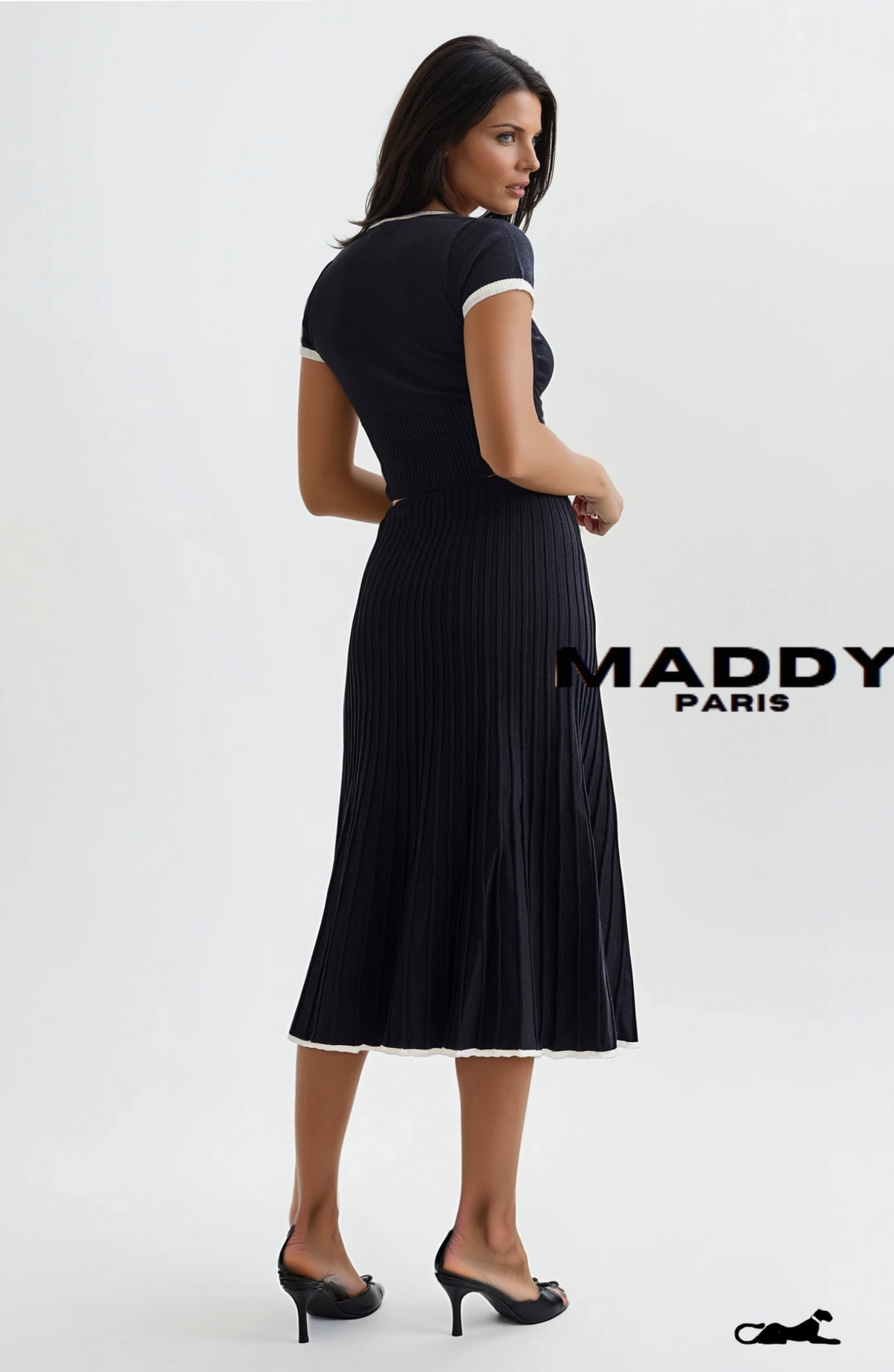 JOLENE RIBBED KNIT MIDI SKIRT SET - BLACK
