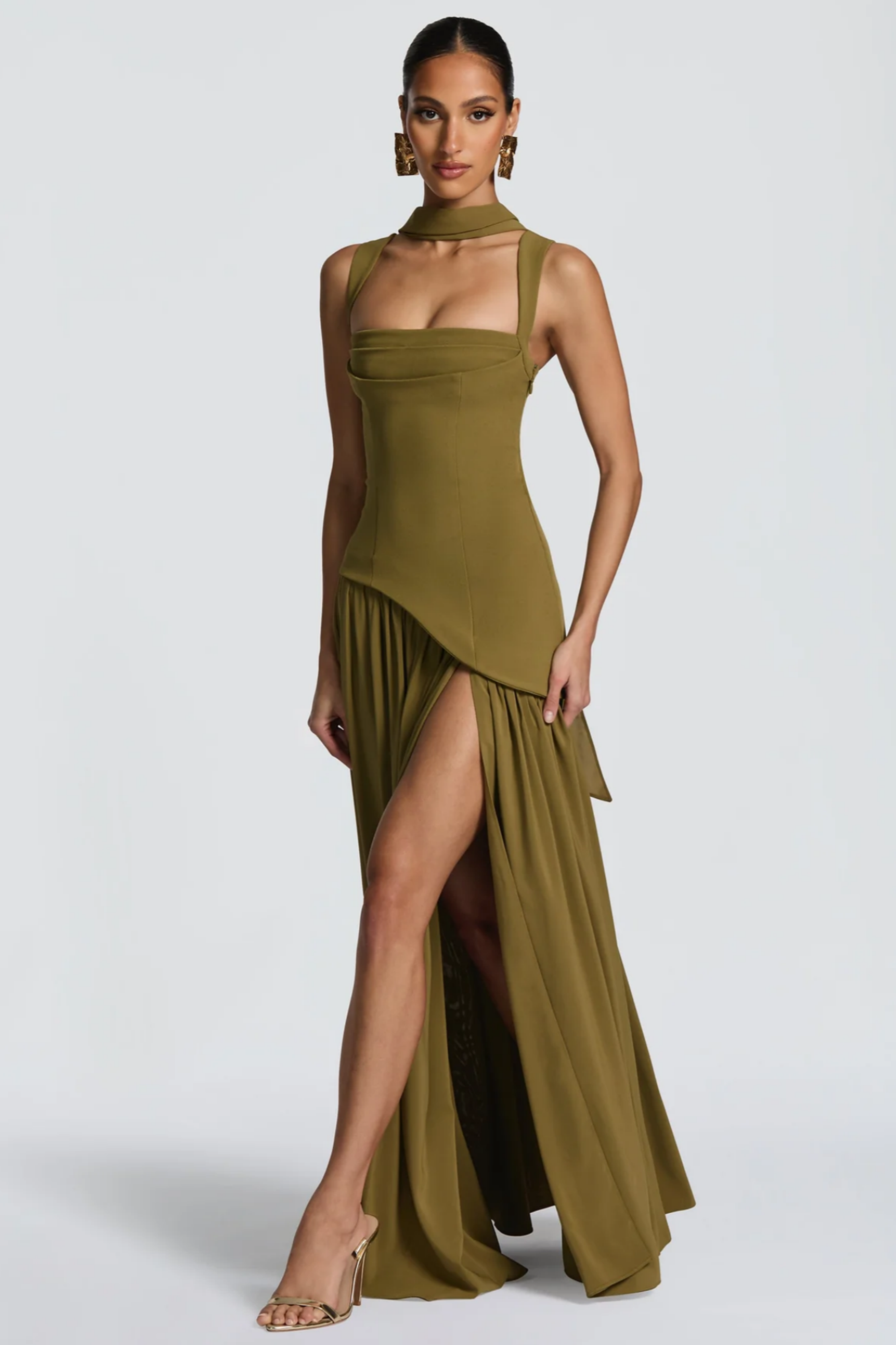 Sidonie Atrovirens Asymmetrical Maxi Gown
