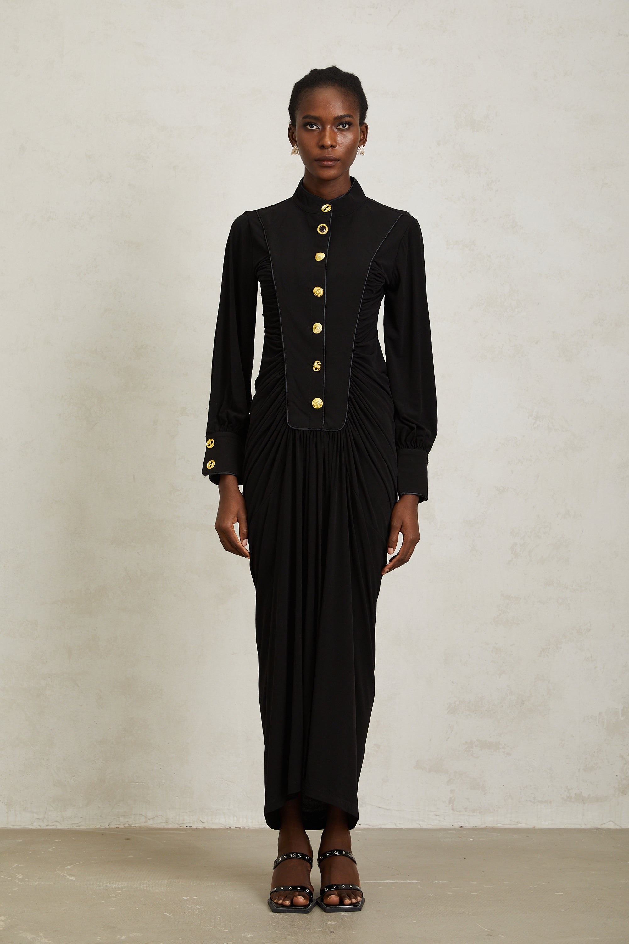 Brooklyn Black Gathered Draped Maxi Dress