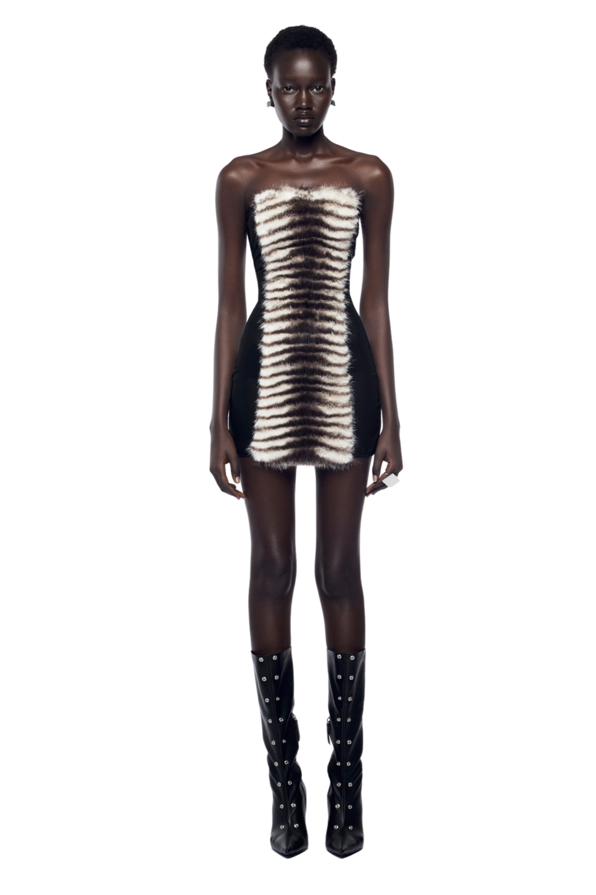 Janvier Black Strapless Fur Panel Mini Dress