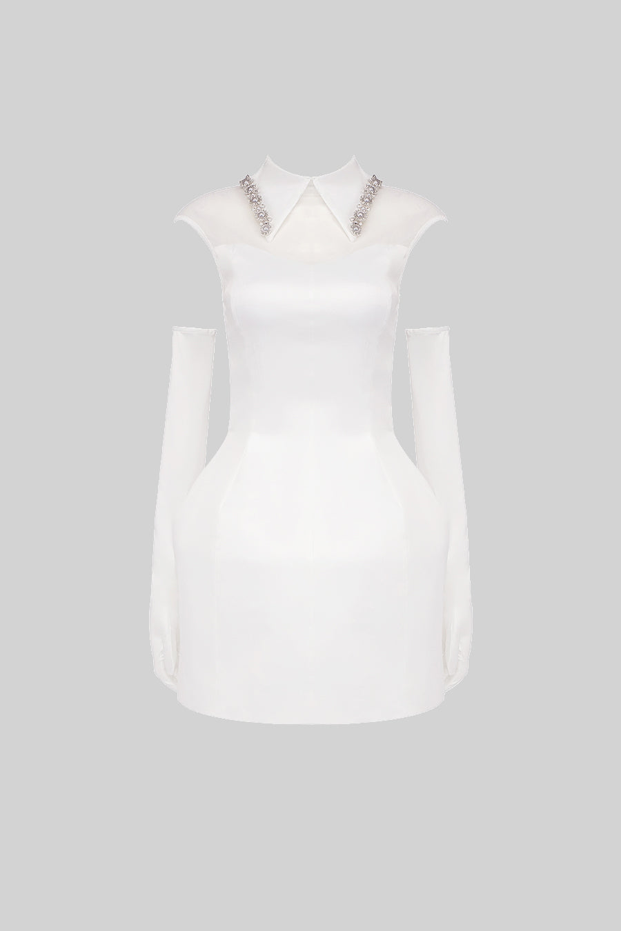 Satin Sleeveless Mini Dress With Matching Long Gloves - White