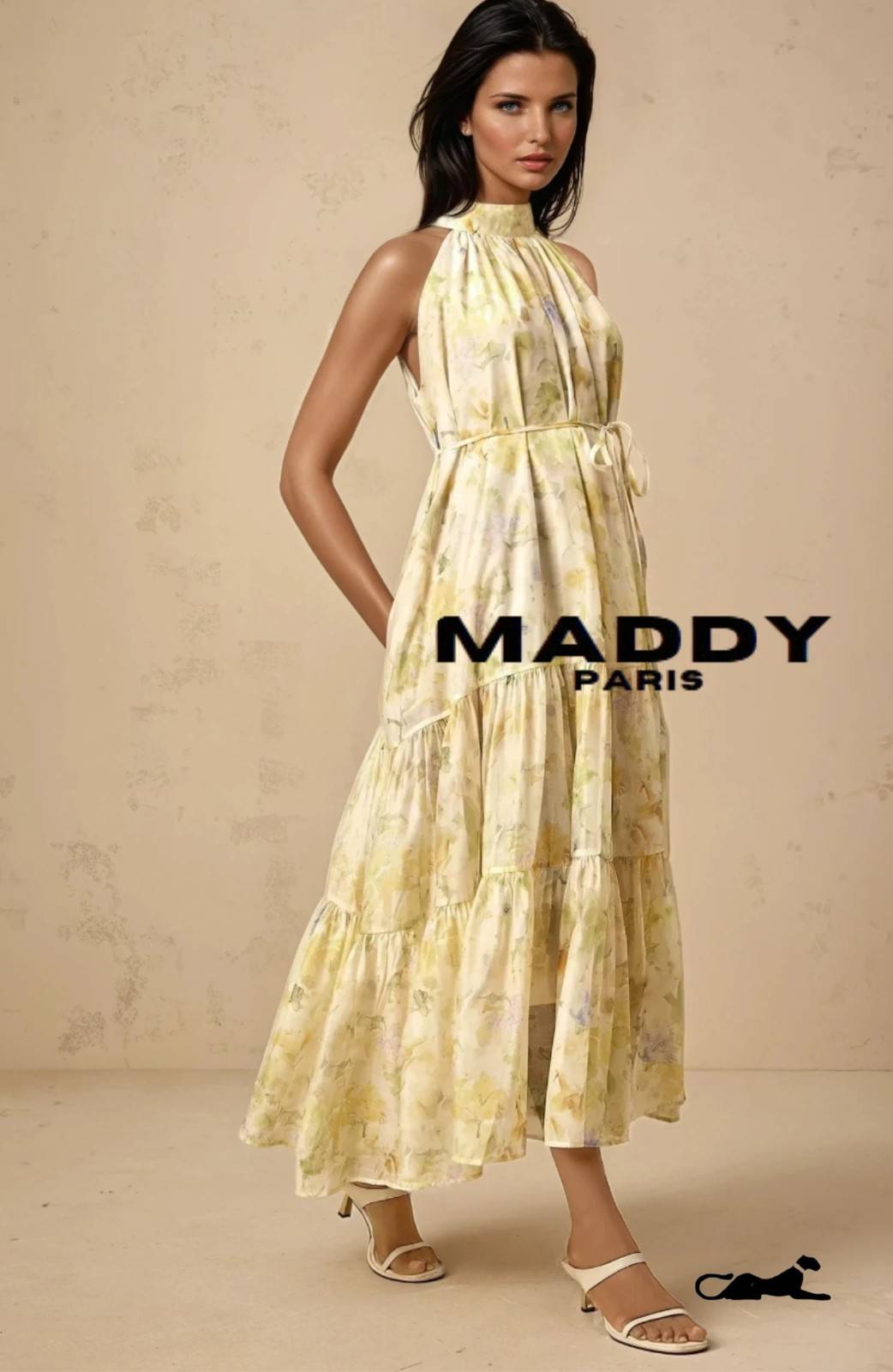 Ulani floral-print sleeveless midi dress in Yellow - Yellow