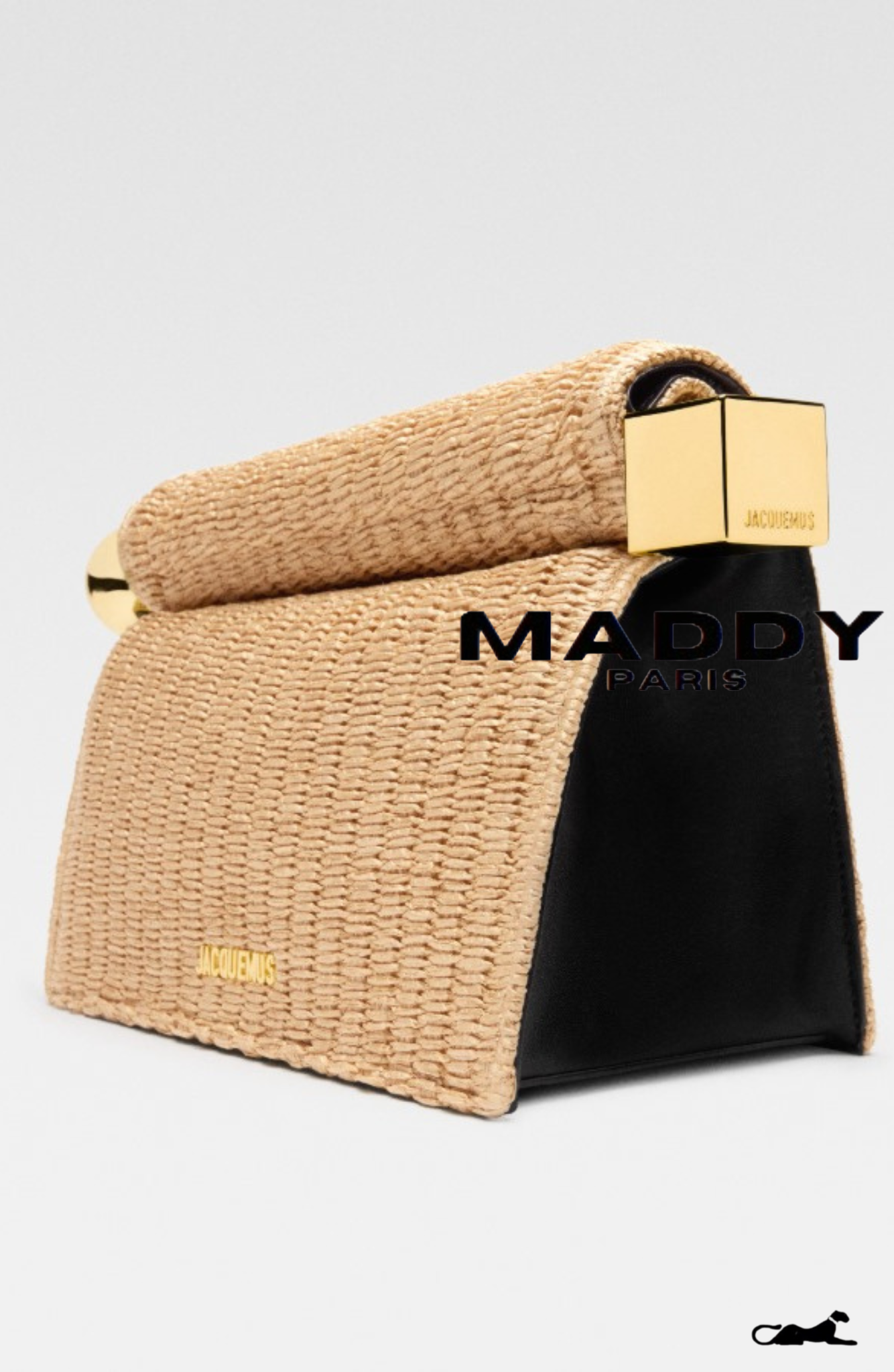 JAC RAFFIA CURVED-EDGE EVENING CLUTCH BAG – GOLD