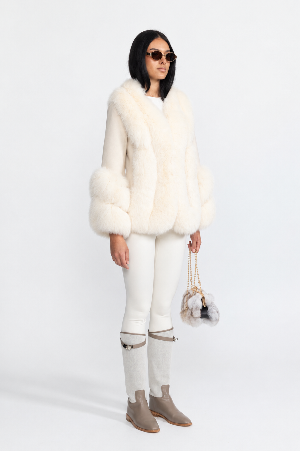 Athénaïs Ivoire Fox Fur Panel Shearling Jacket
