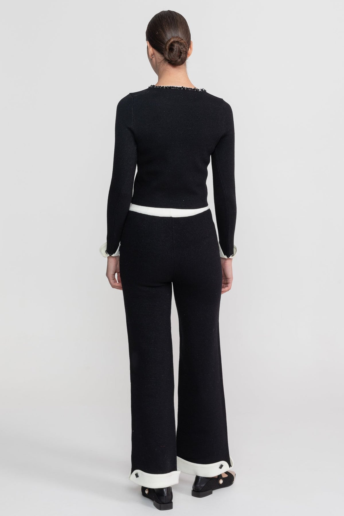 Francesca Black Long Sleeve Knit Co-Ord Set With Contrast Trim And Sparkling Embellishments