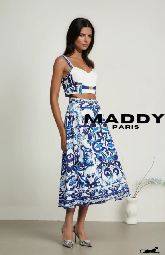 Allegra graphic-printed top & skirt matching set - Blue