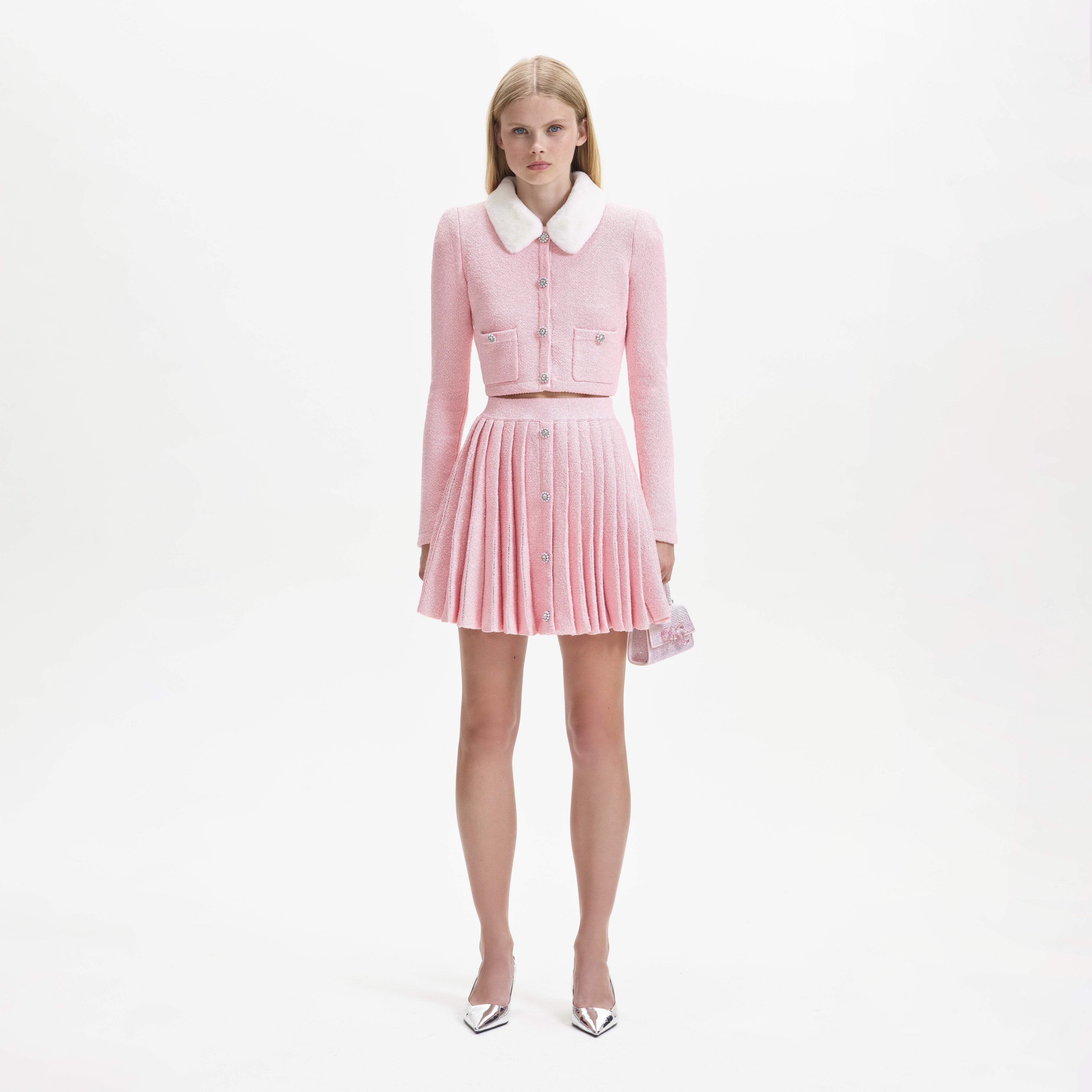 Pink Pleated Knit Mini Skirt