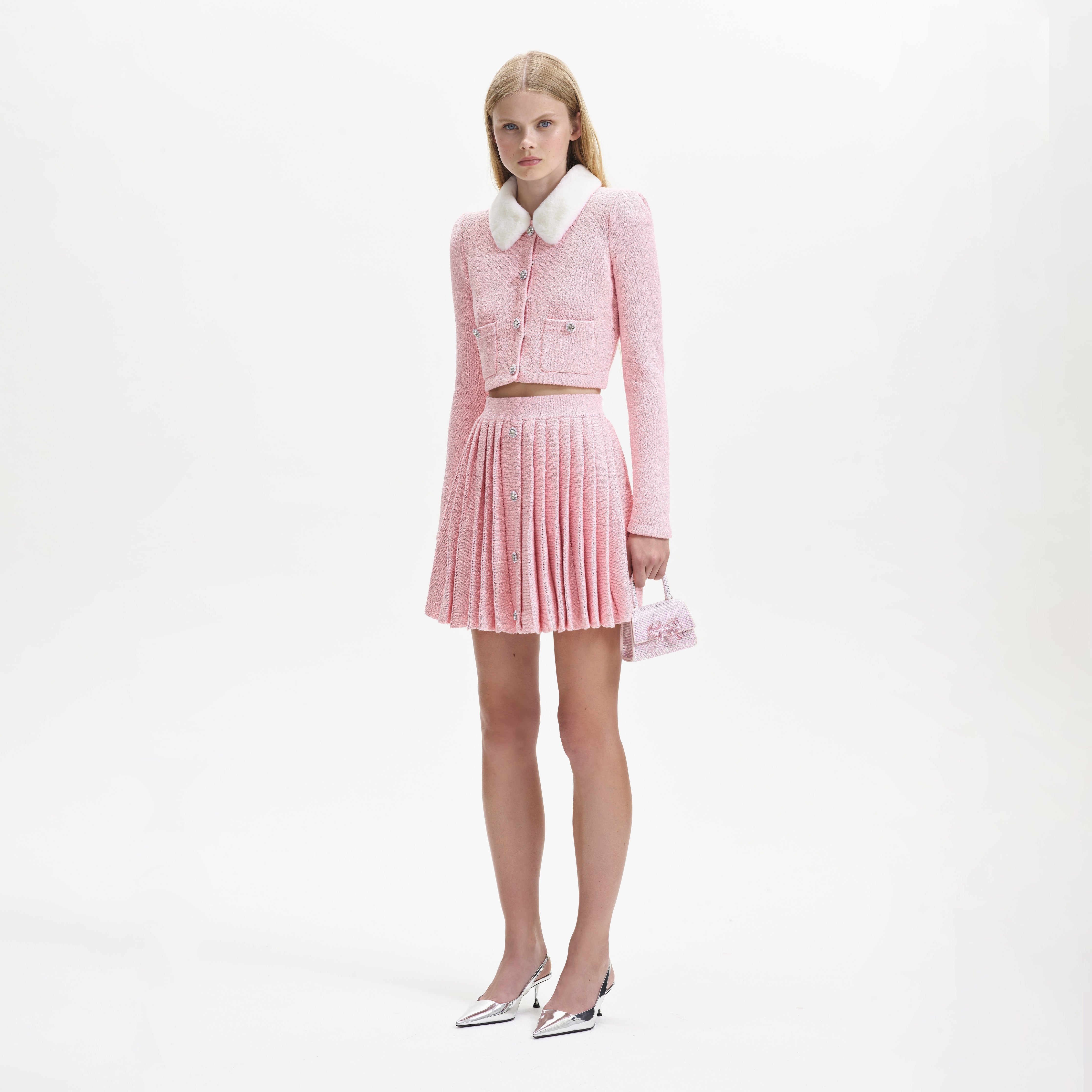 Pink Pleated Knit Mini Skirt