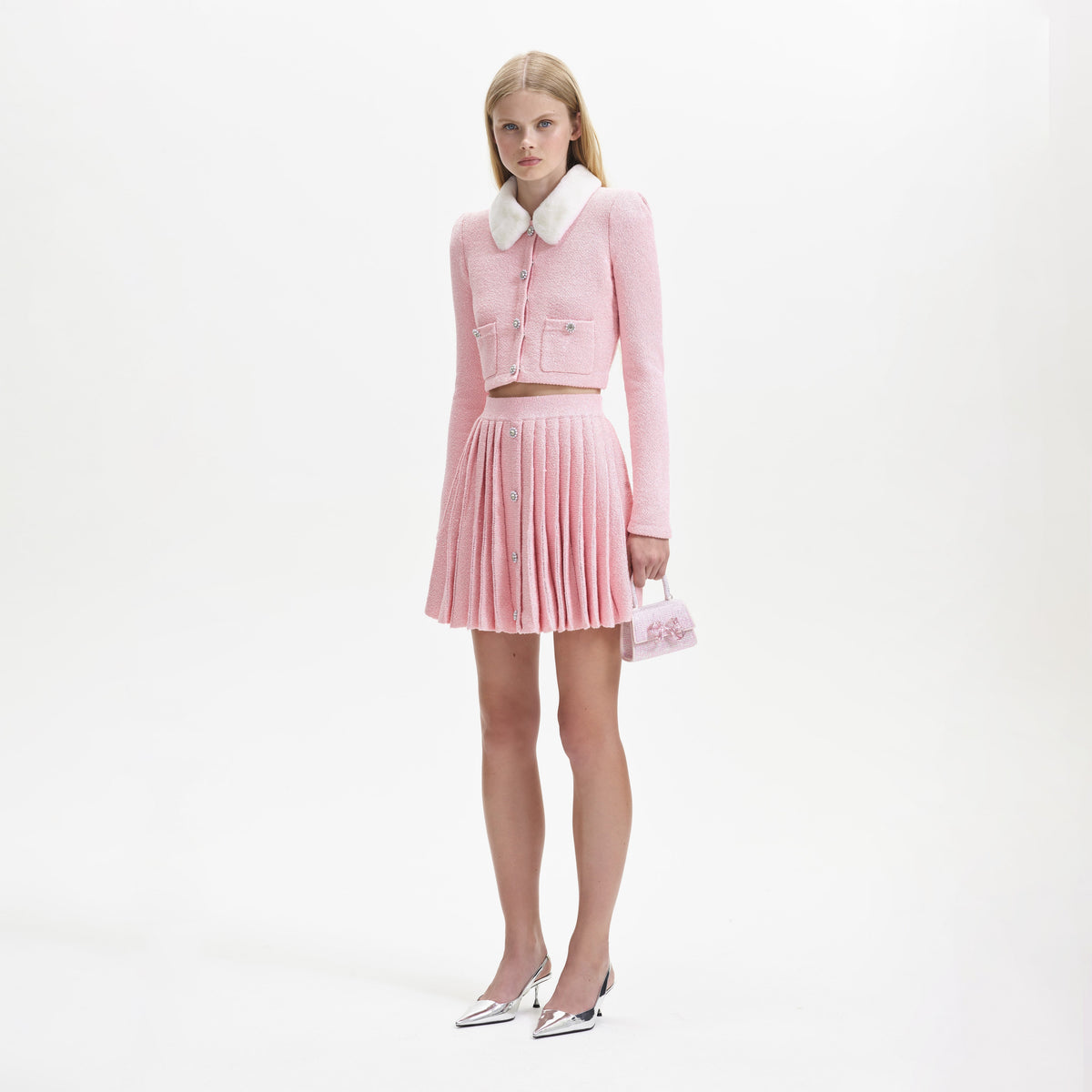 Pink Pleated Knit Mini Skirt