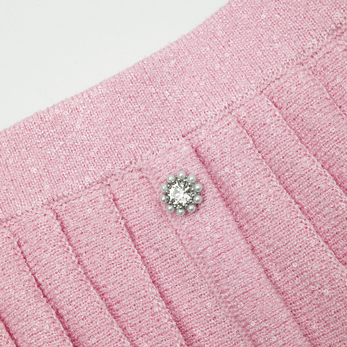 Pink Pleated Knit Mini Skirt