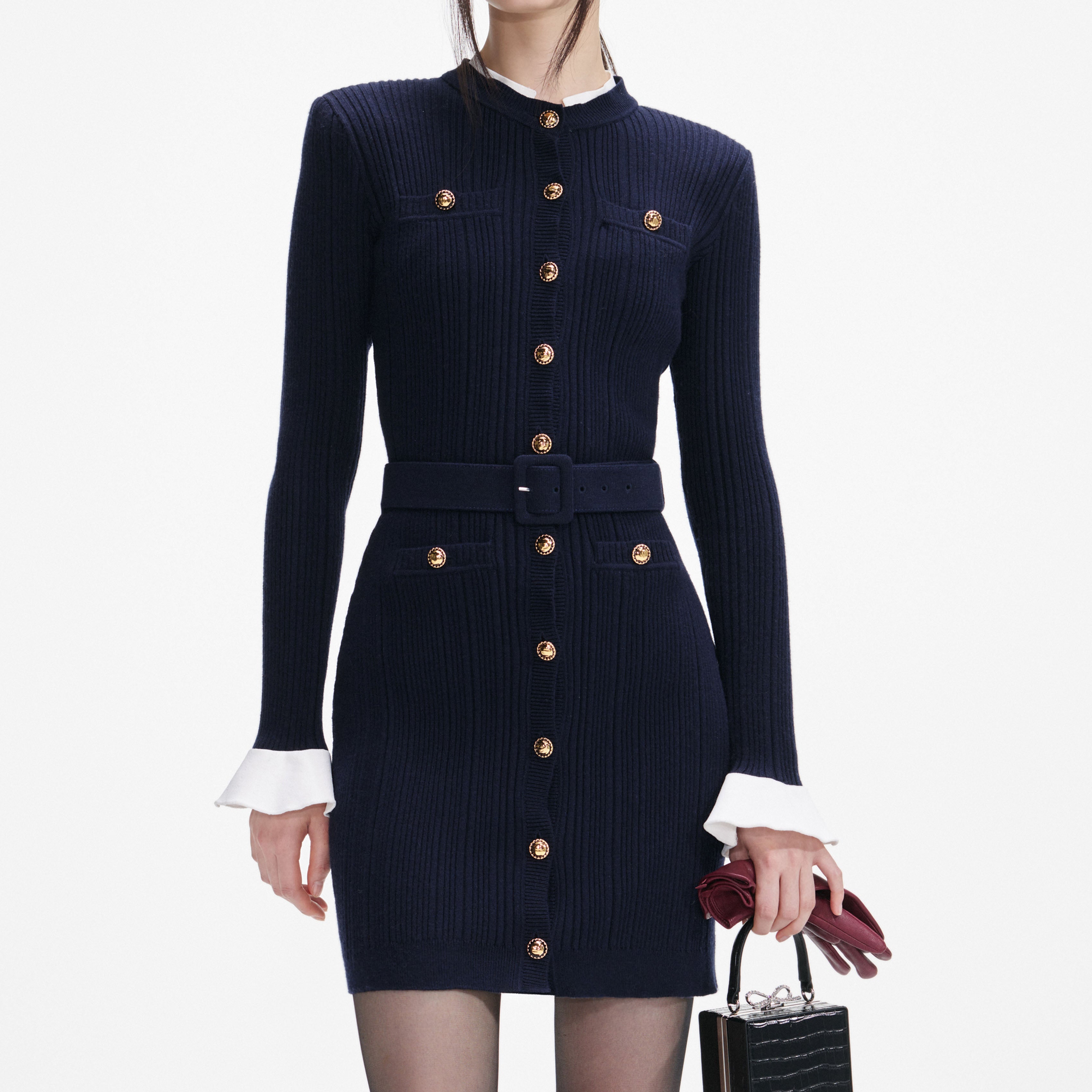 MADDY Navy Viscose Knit Mini Dress - Navy blue