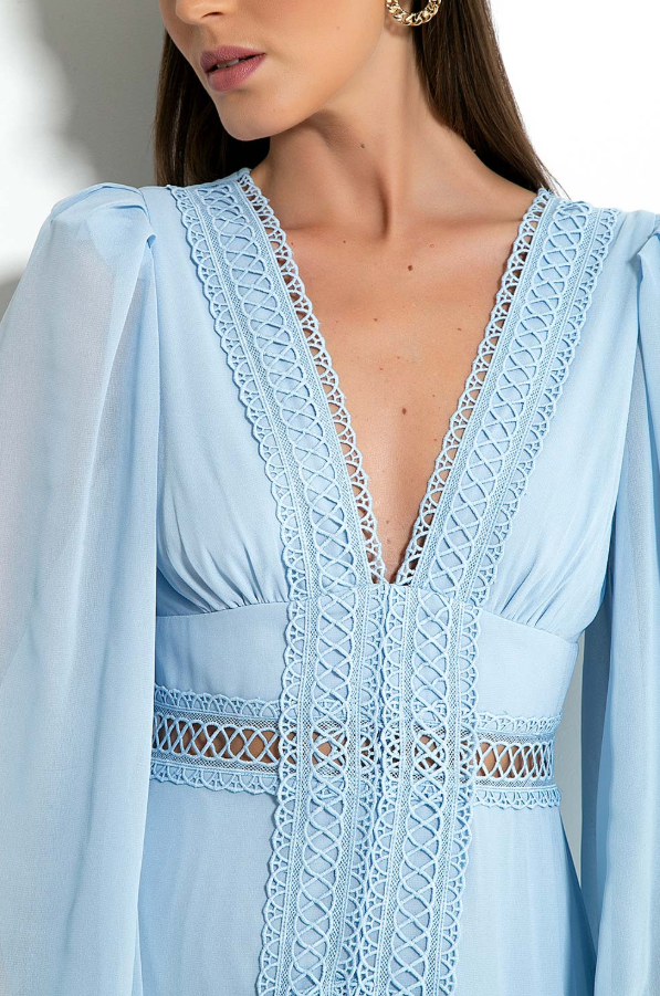 SANTORINI SERAPHINA CHIFFON LACE MAXI DRESS - BLUE