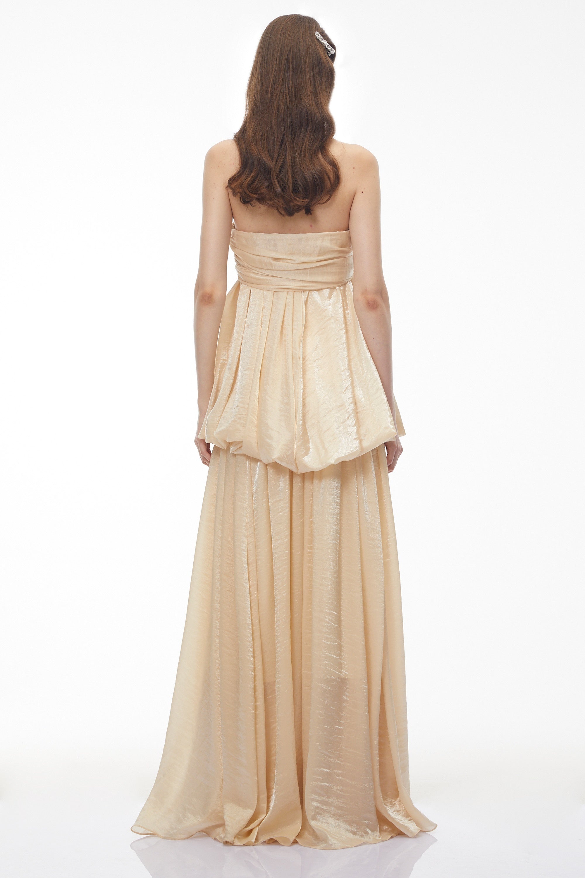 Aamu Champagne Off Shoulder Maxi Dress