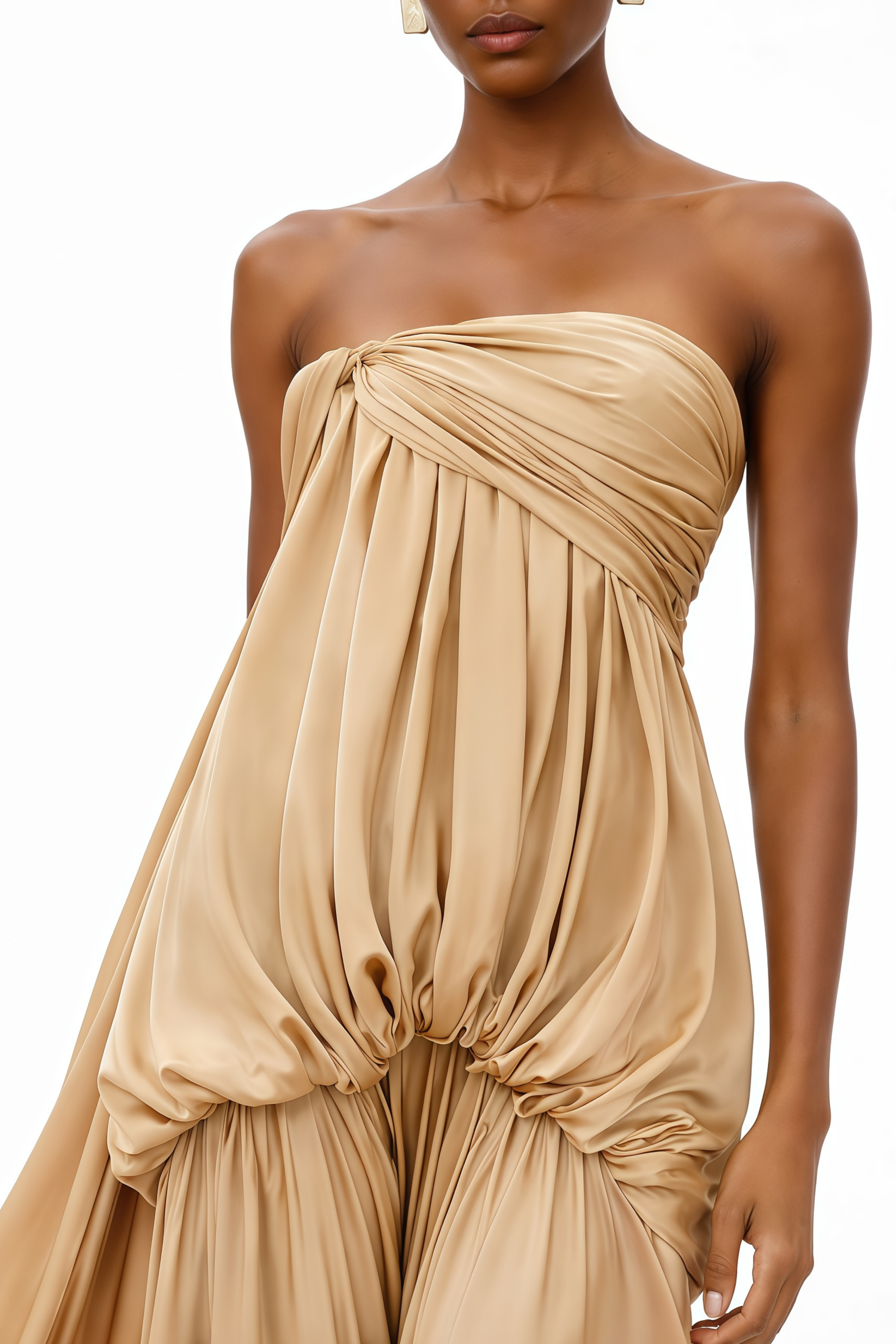 Aamu Champagne Off Shoulder Maxi Dress