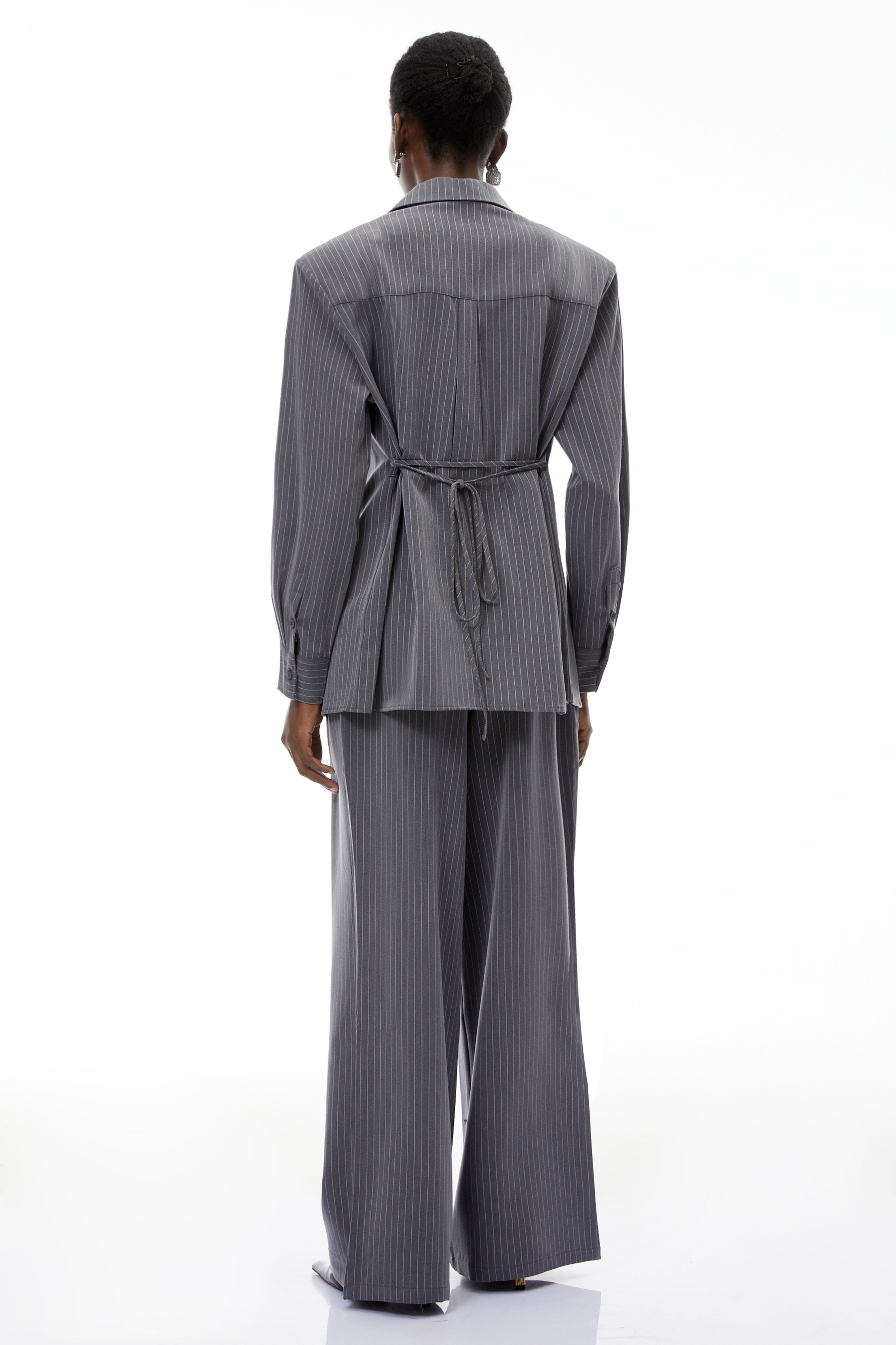 Abigail Grey Vertical Stripe Blazer & Trousers Set