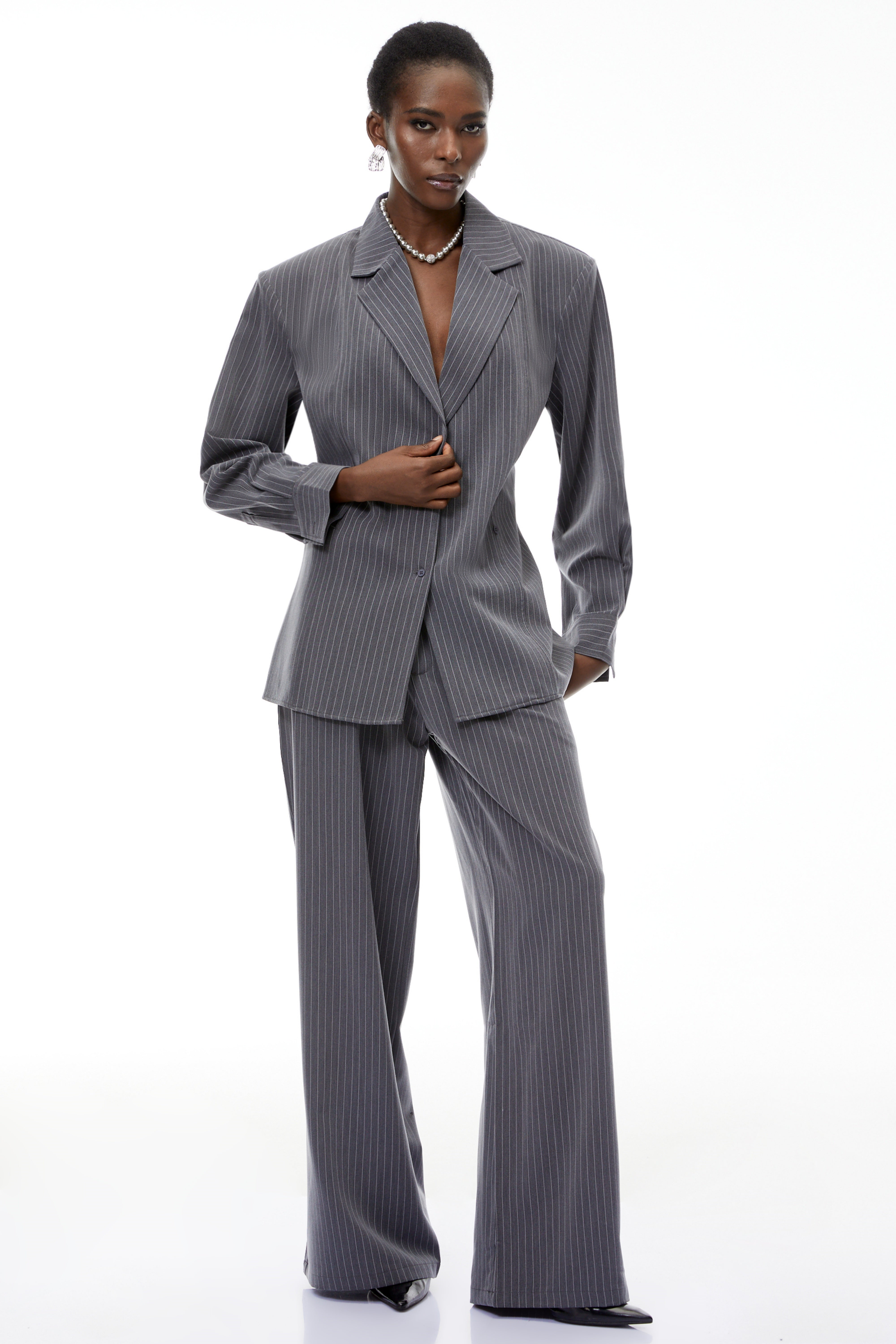 Abigail Grey Vertical Stripe Blazer & Trousers Set