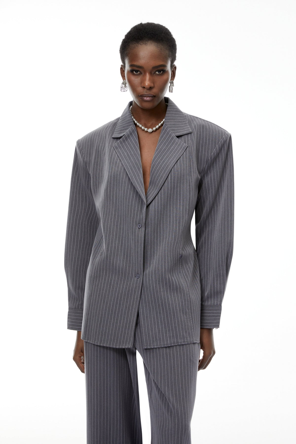 Abigail Grey Vertical Stripe Blazer & Trousers Set