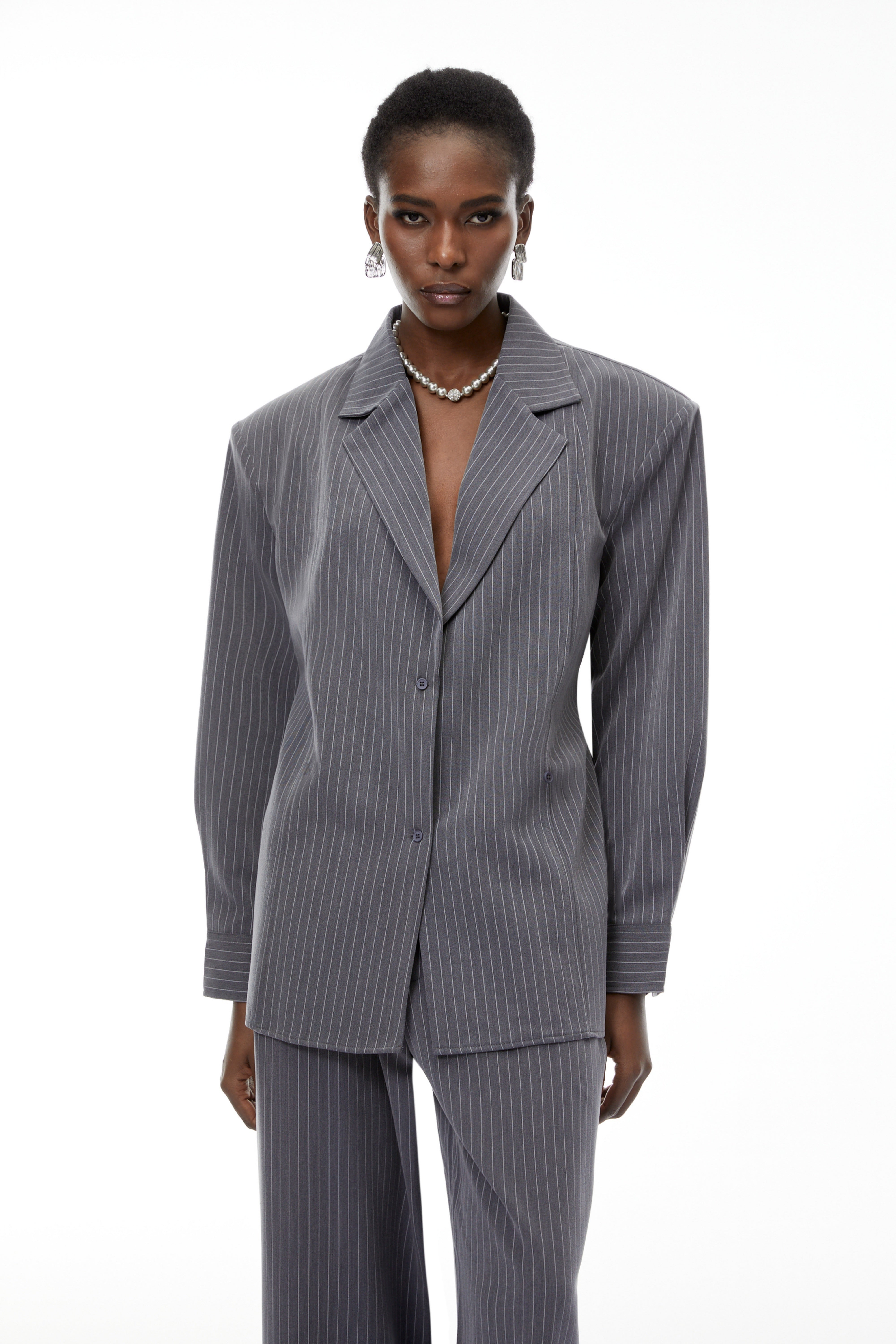 Abigail Grey Vertical Stripe Blazer & Trousers Set (Final Sale)