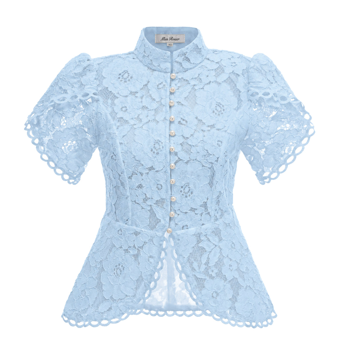 adèle blue short sleeve floral blouse & mermaid skirt set