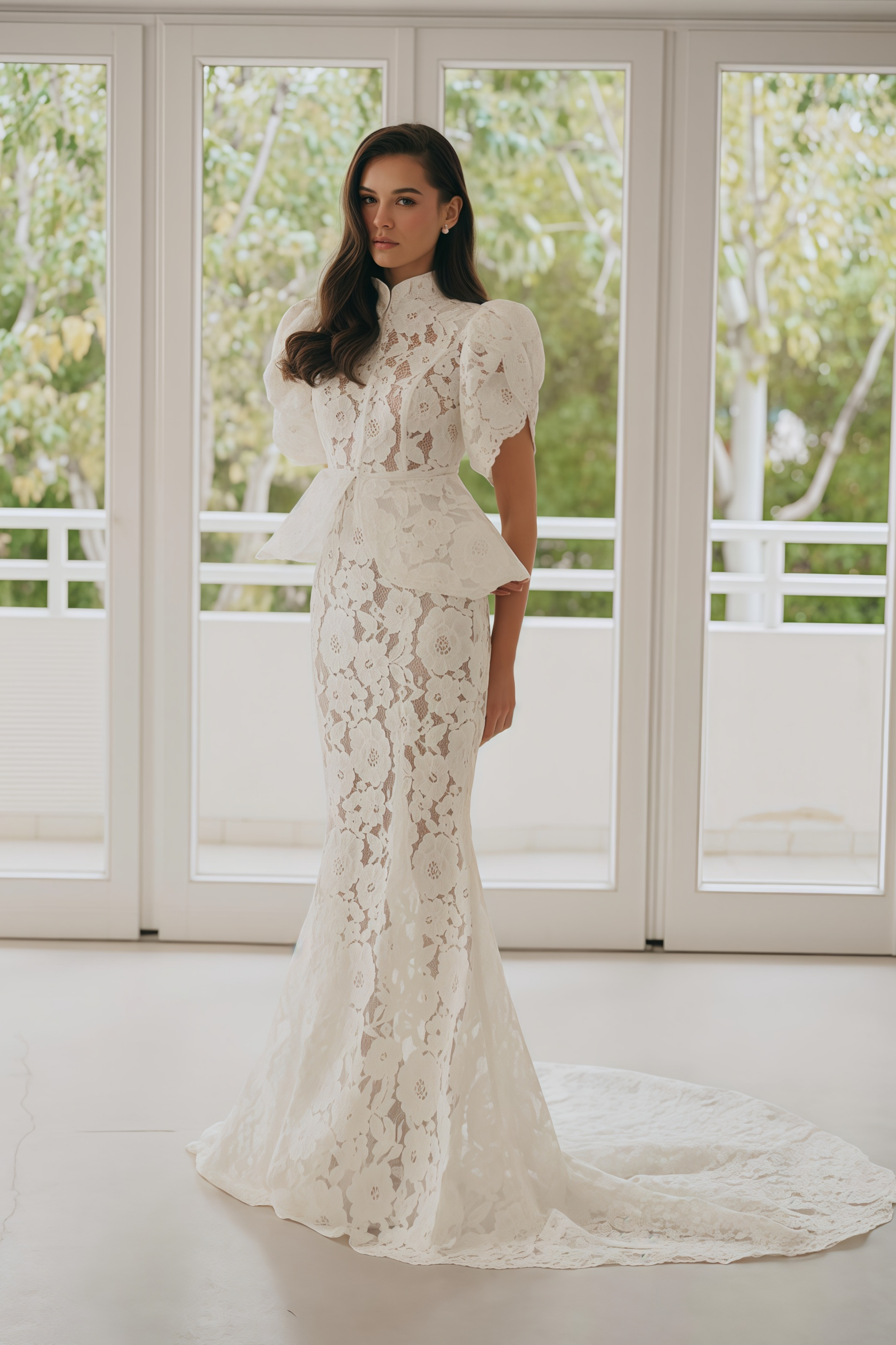 Adèle White Puff Floral Blouse & Mermaid Skirt Set