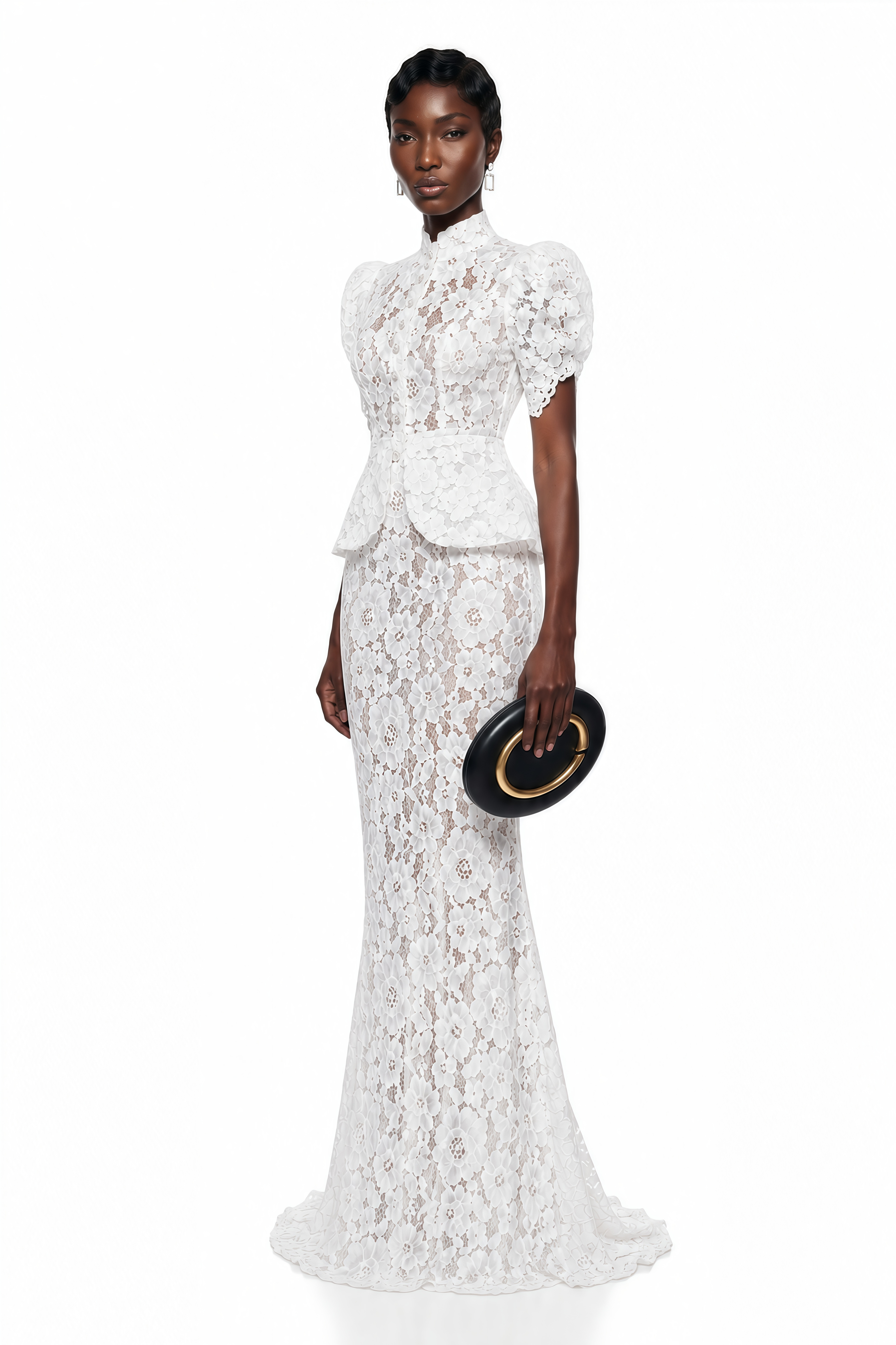 Adèle White Short Sleeve Floral Blouse & Mermaid Skirt Set