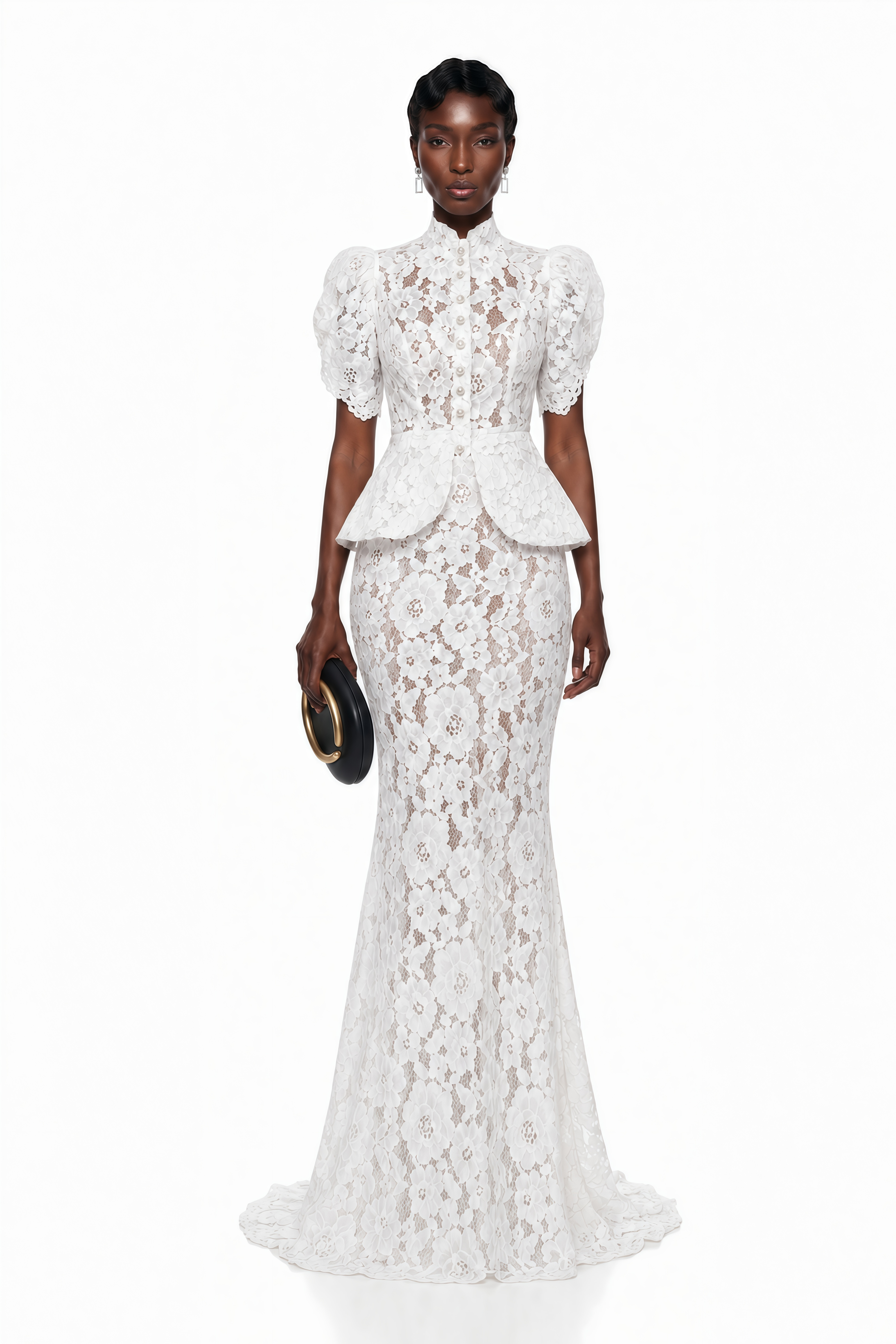 Adèle White Short Sleeve Floral Blouse & Mermaid Skirt Set