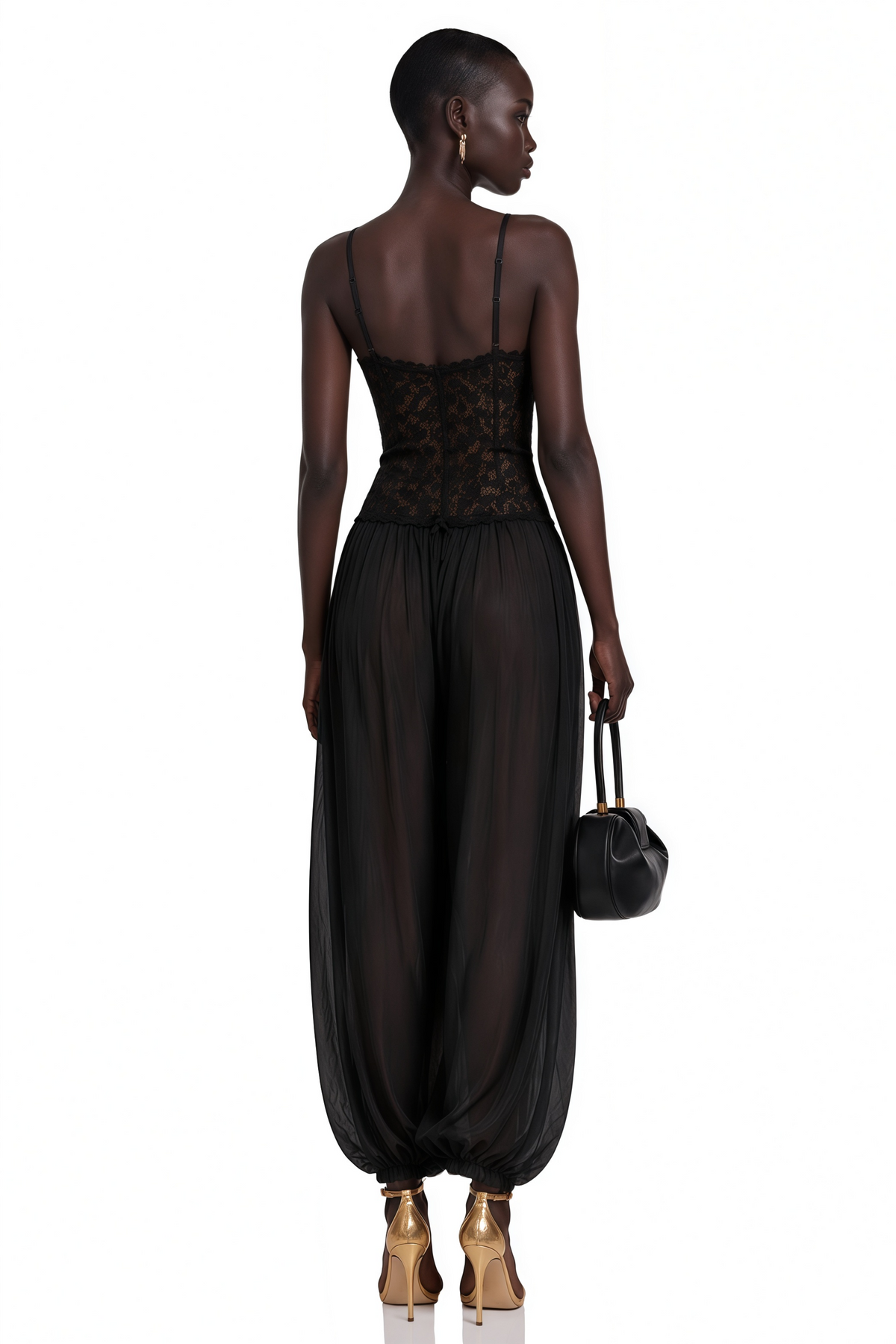 Agatha Black Semi-Sheer Lace Jumpsuit