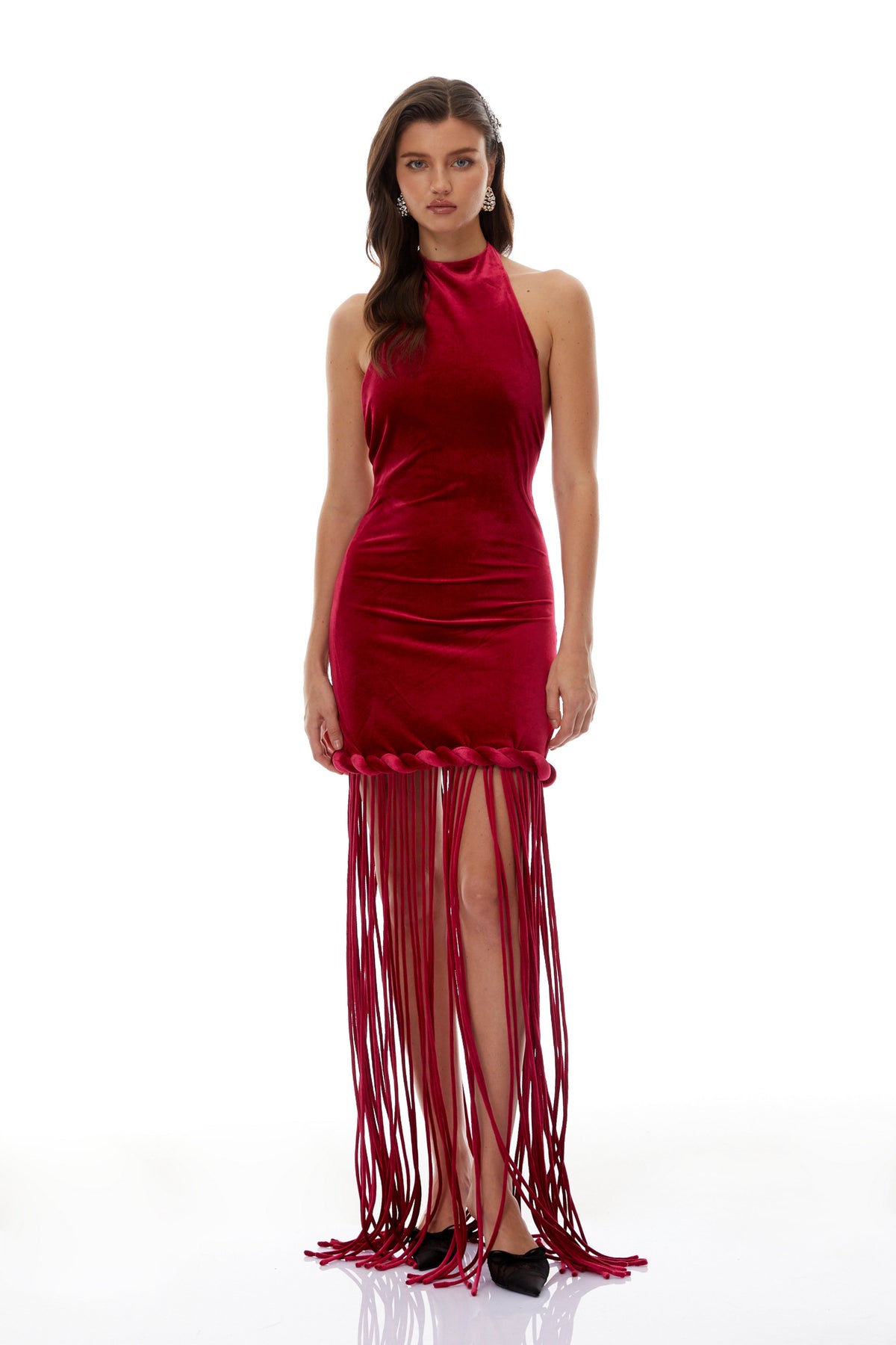 Aïda Red Halterneck Velvet Maxi Dress (Final Sale)