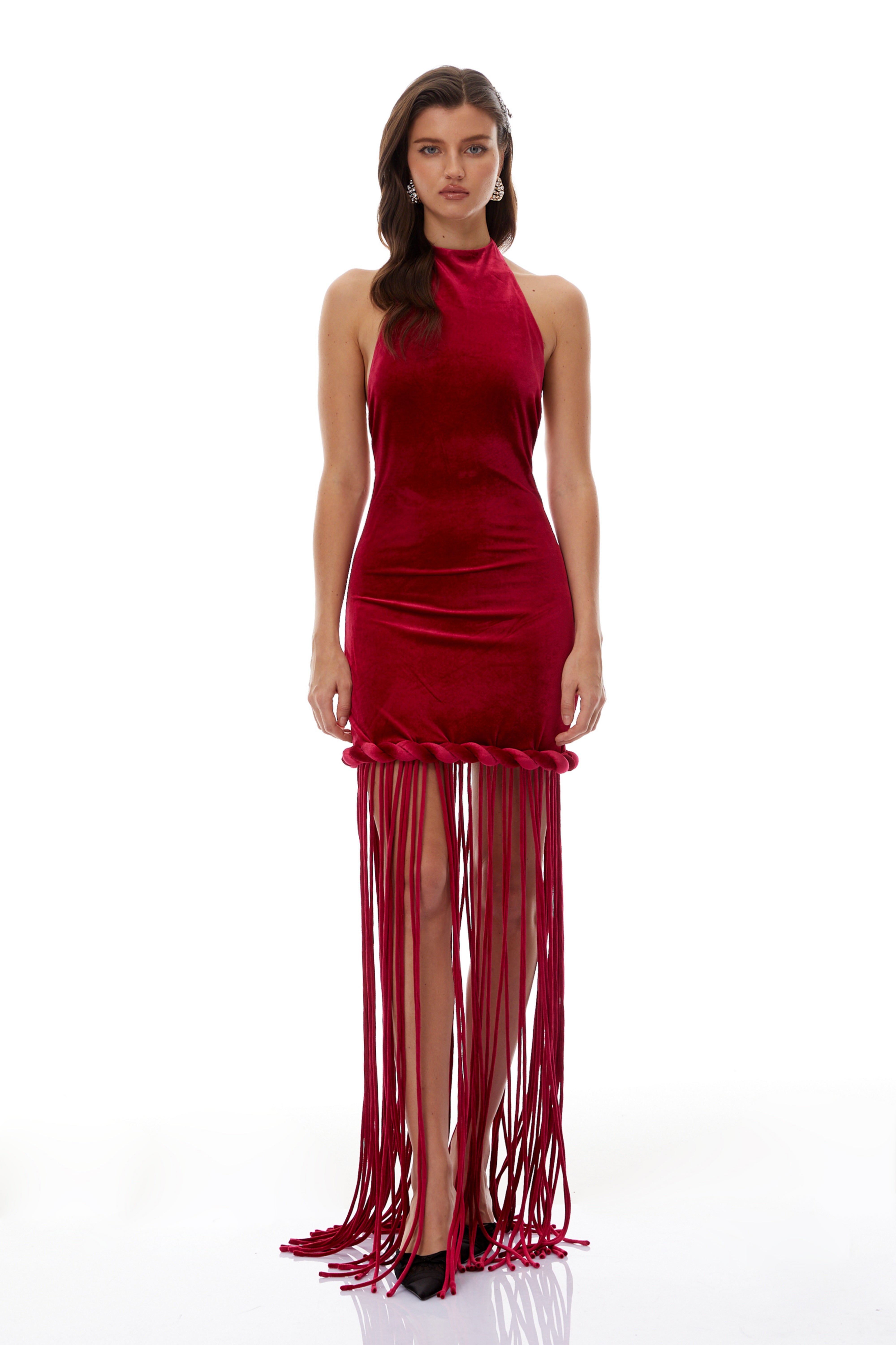Aïda Red Halterneck Velvet Maxi Dress (Final Sale)