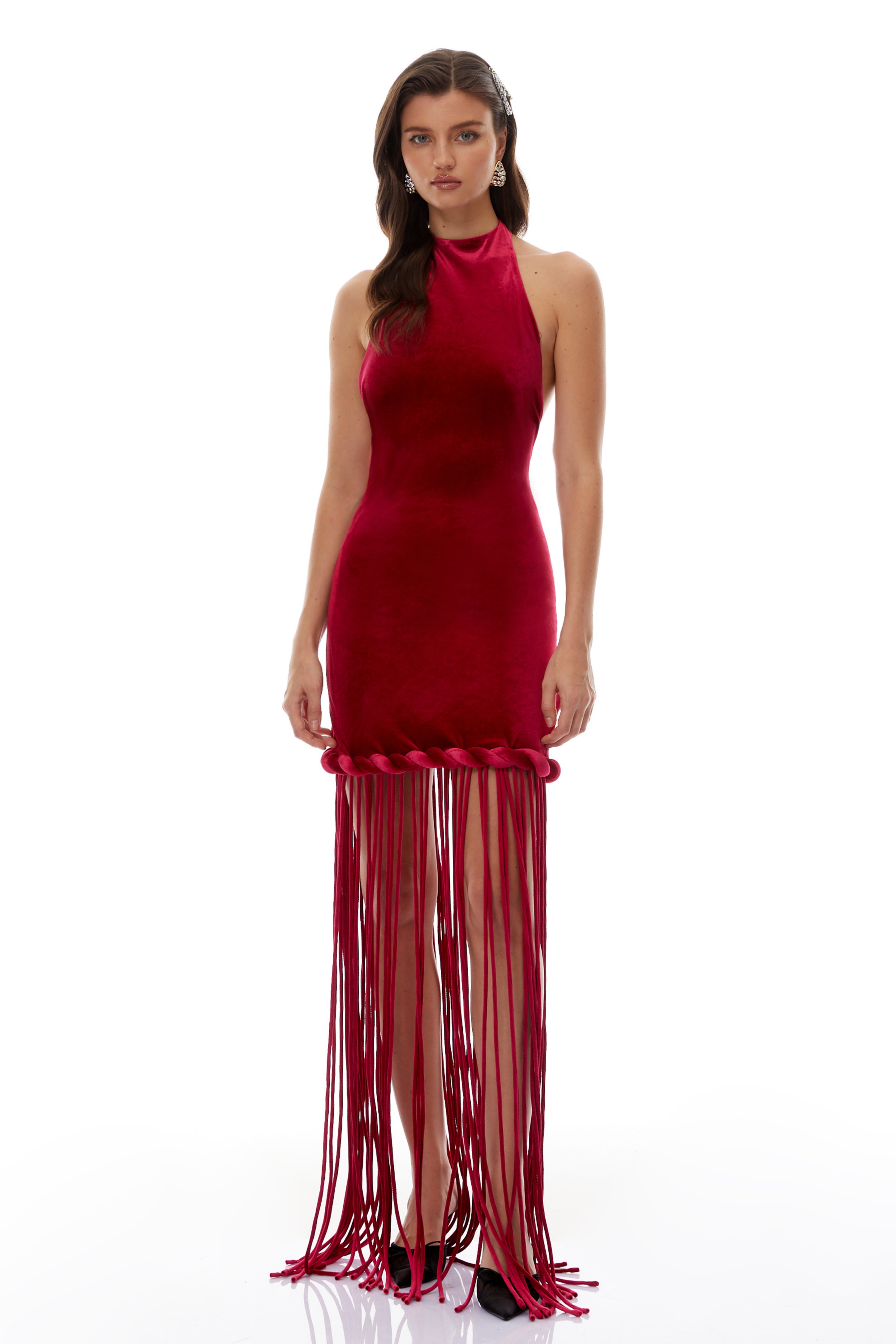 Aïda Red Halterneck Velvet Maxi Dress (Final Sale)