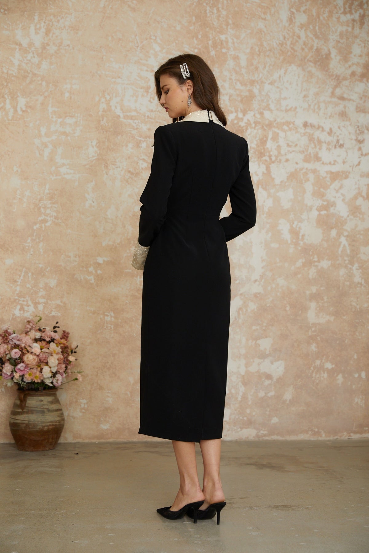 Aina Black Embellished Corset Midi Dress