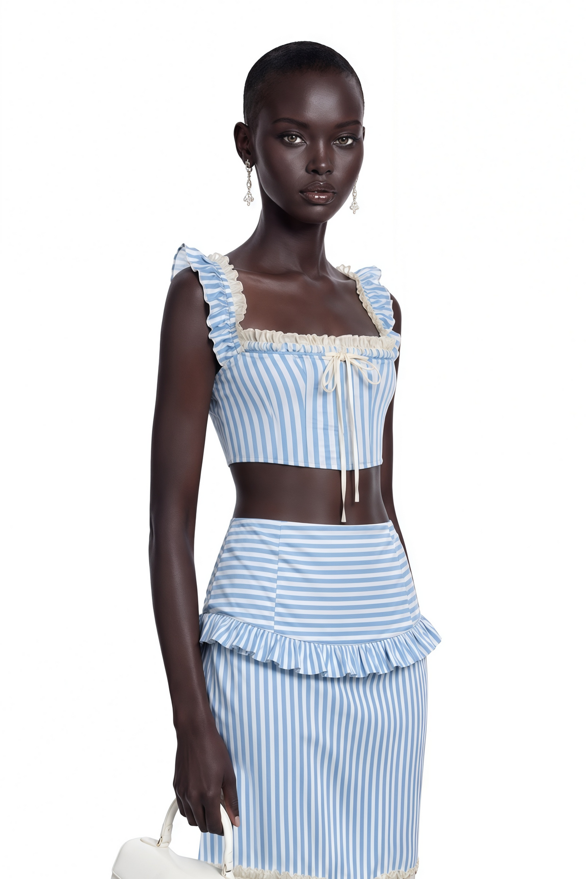 ainhoa blue stripe ruffle top & skirt set