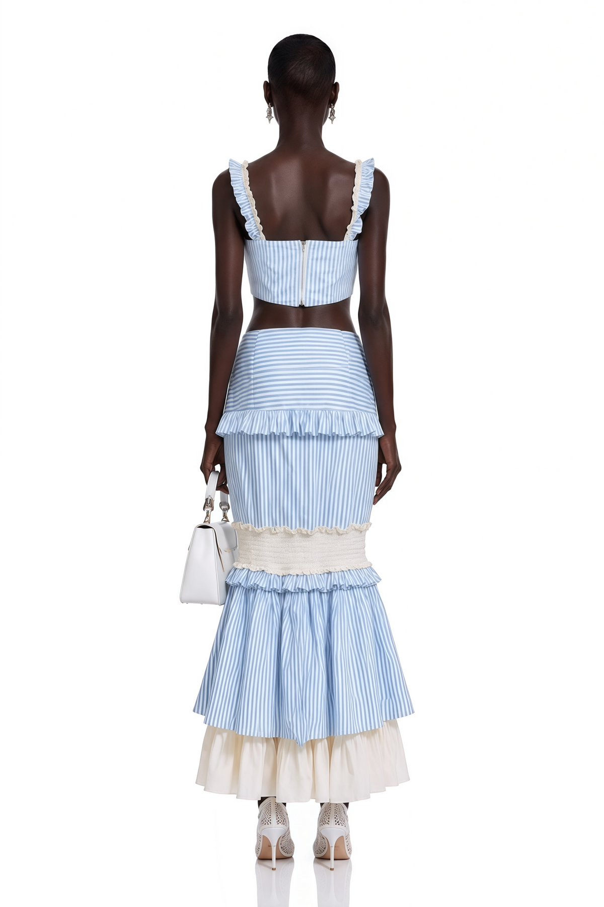 ainhoa blue stripe ruffle top & skirt set