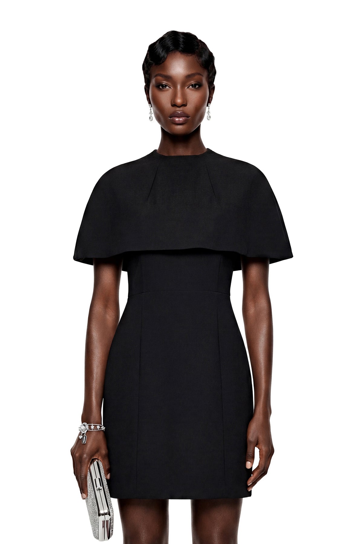 Aisha Black Structured Cape & Mini Dress Set