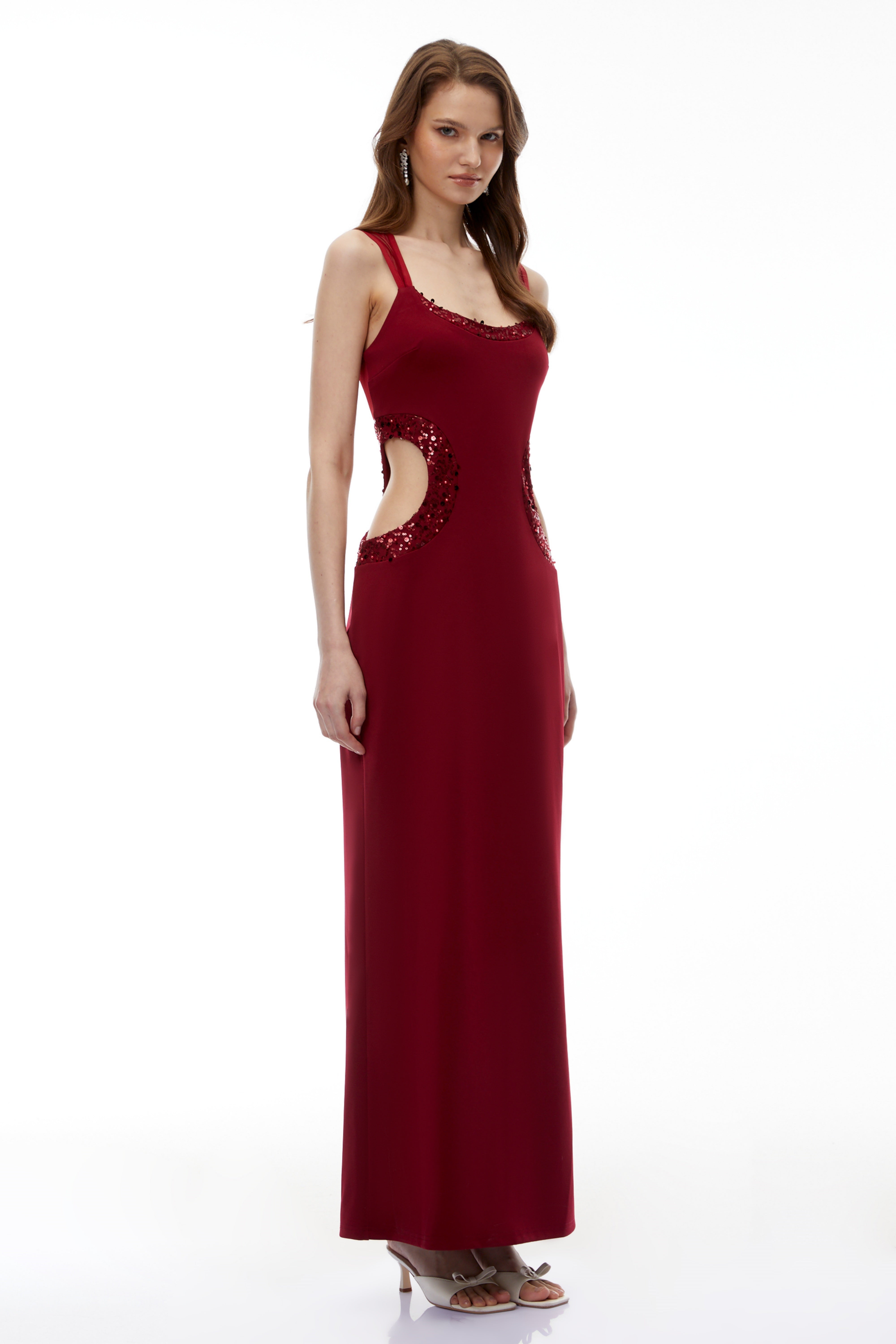 Aisha Red Embellished Cut-Out Maxi Dress