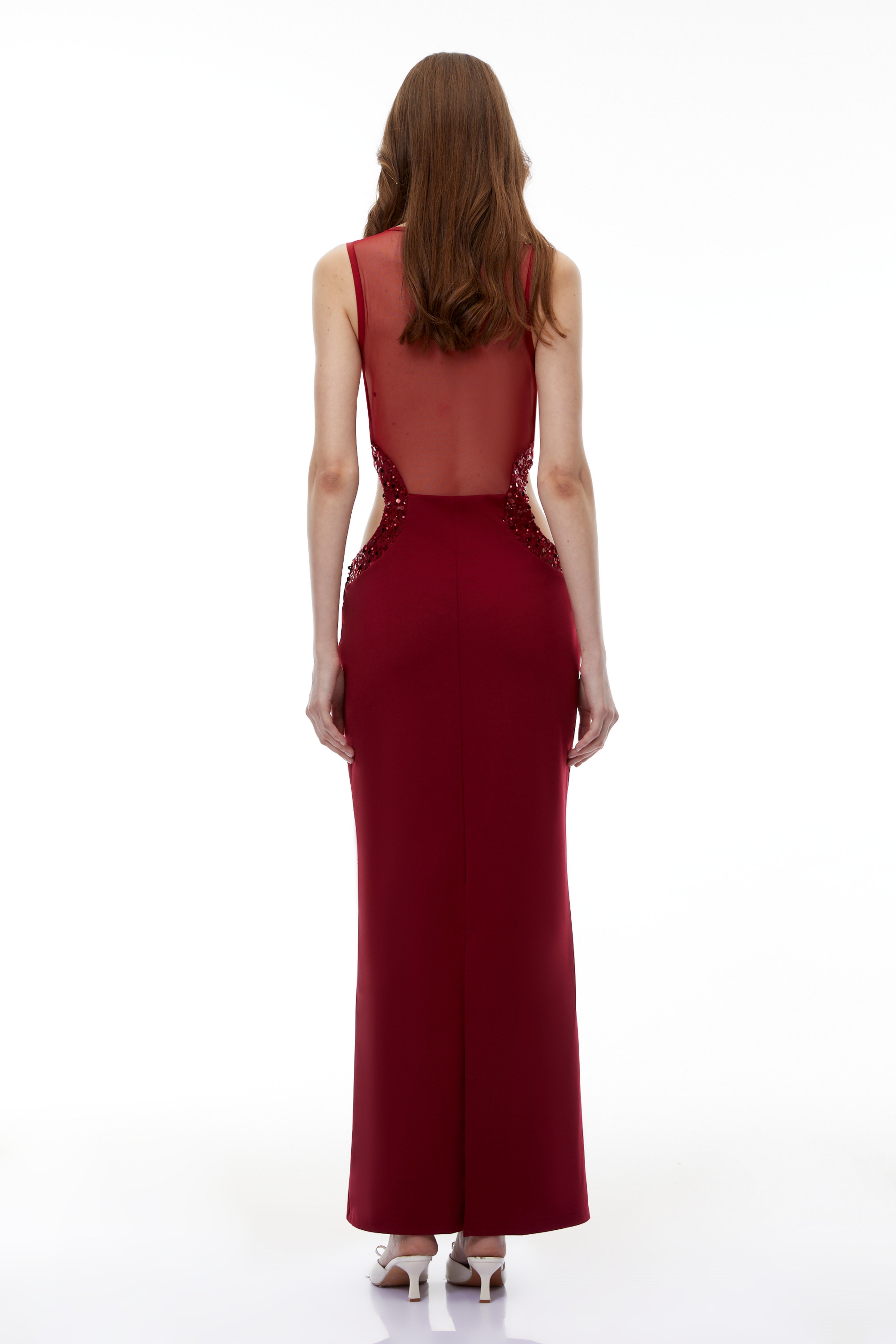 Aisha Red Embellished Cut-Out Maxi Dress