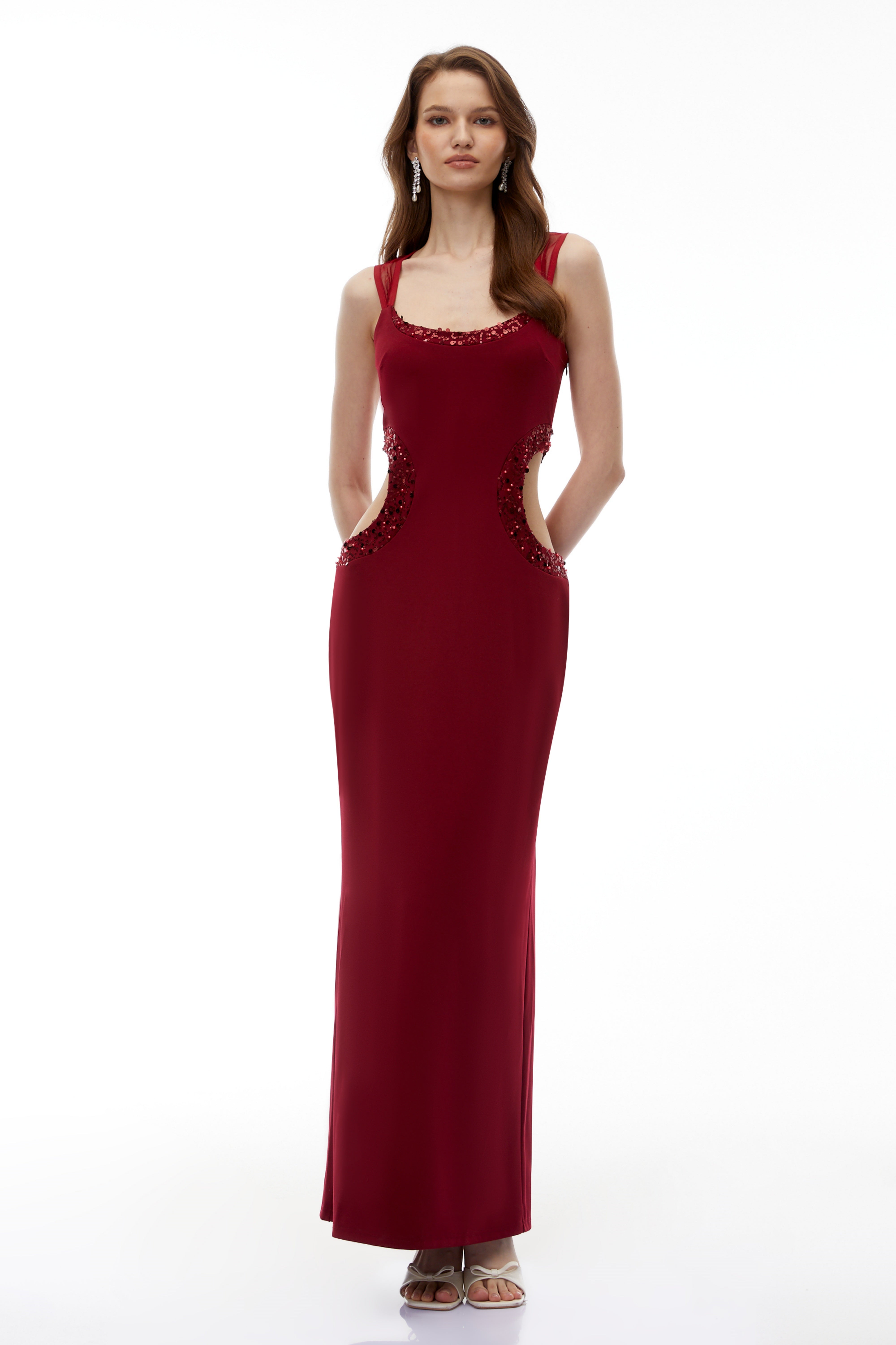 Aisha Red Embellished Cut-Out Maxi Dress