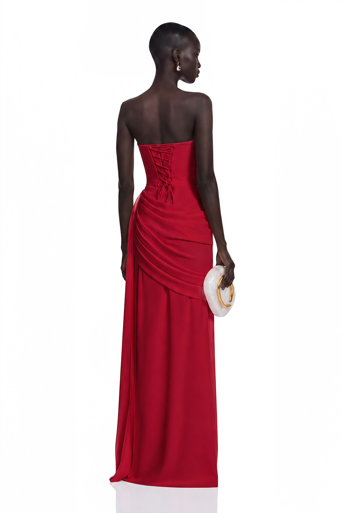 Aisha Red Strapless Ruched Maxi Dress