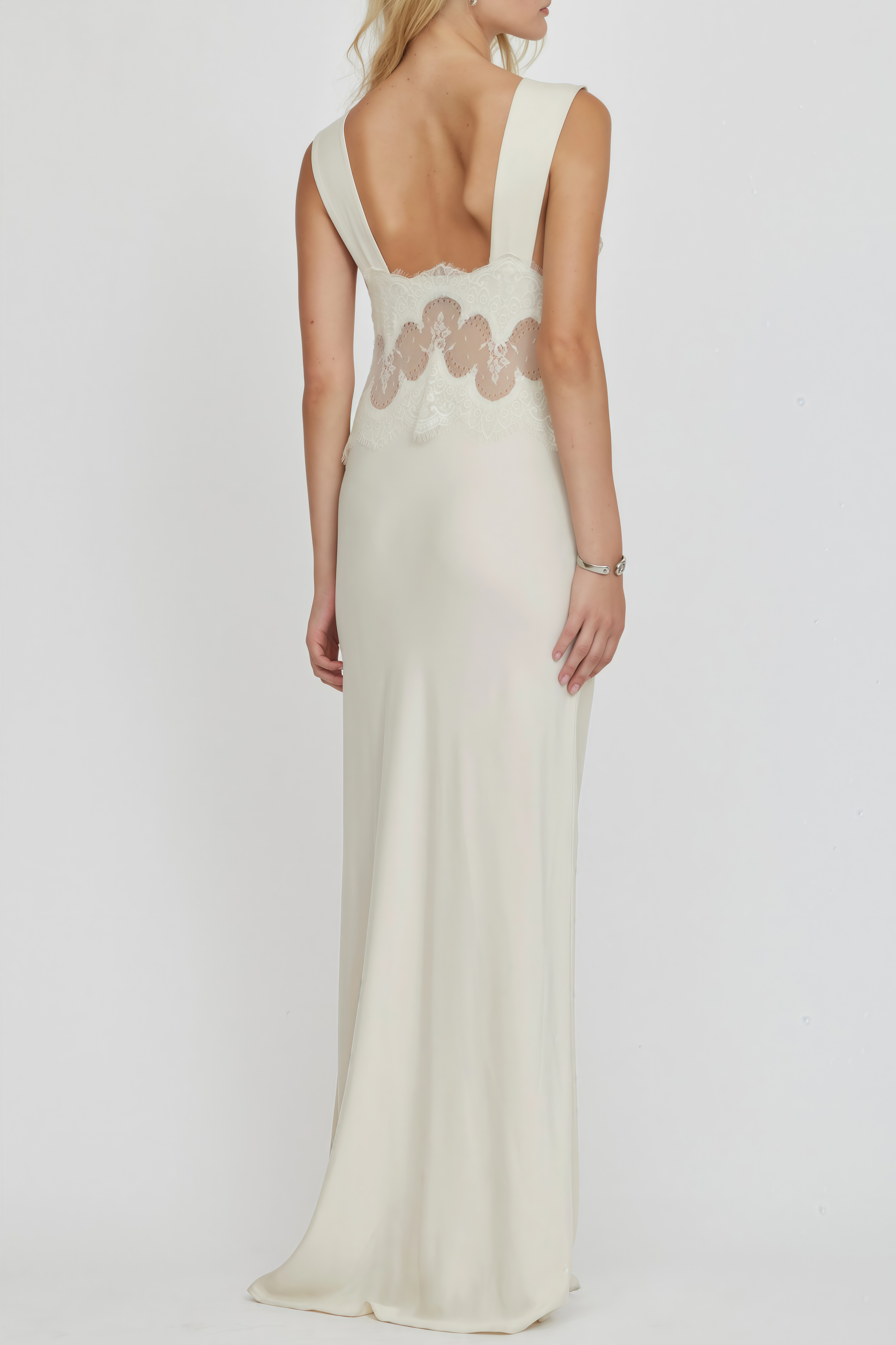 Aitana Neutrals Satin Maxi Dress with Lace Panels (Final Sale-US Only)