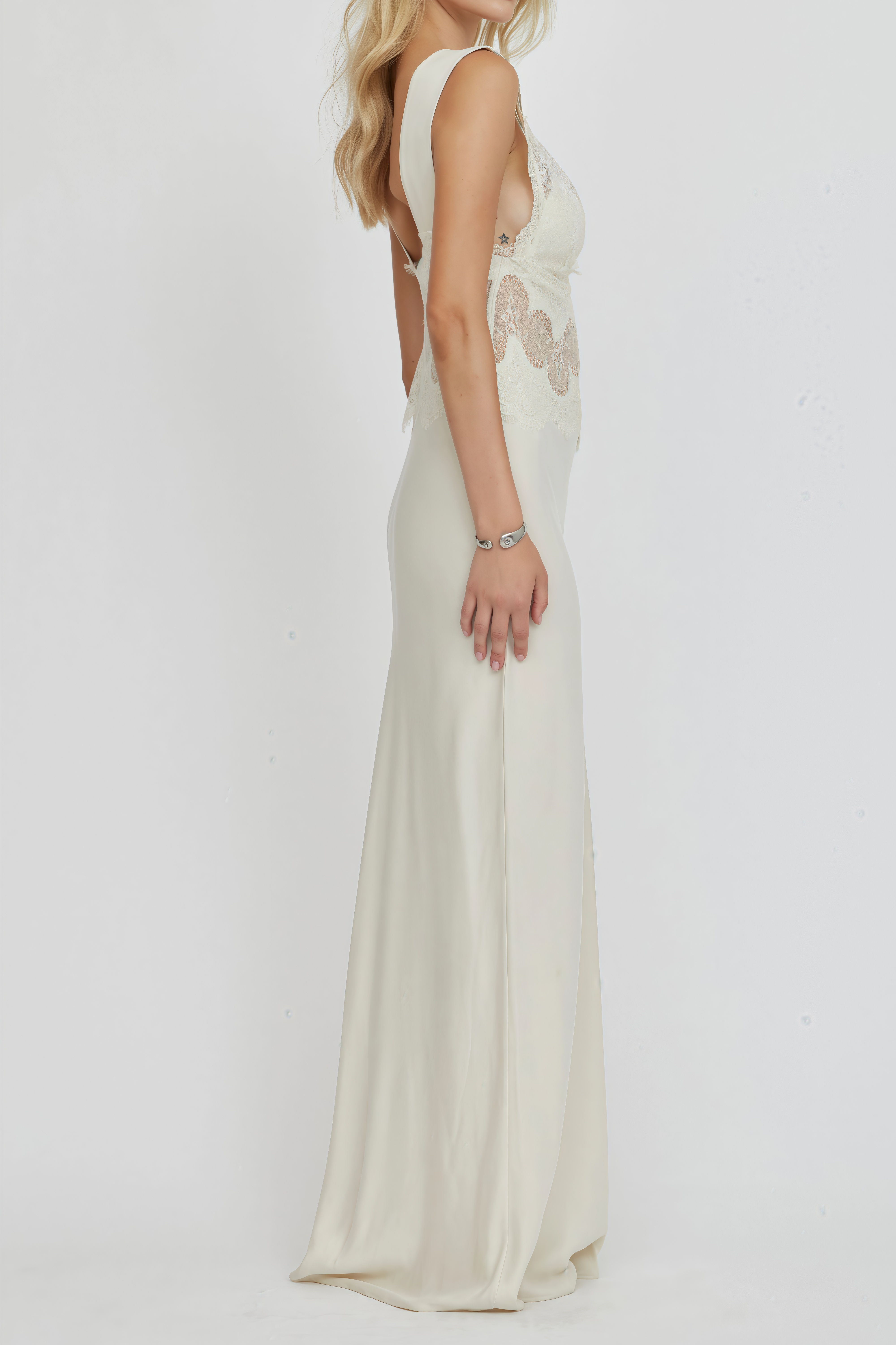 Aitana Neutrals Satin Maxi Dress with Lace Panels