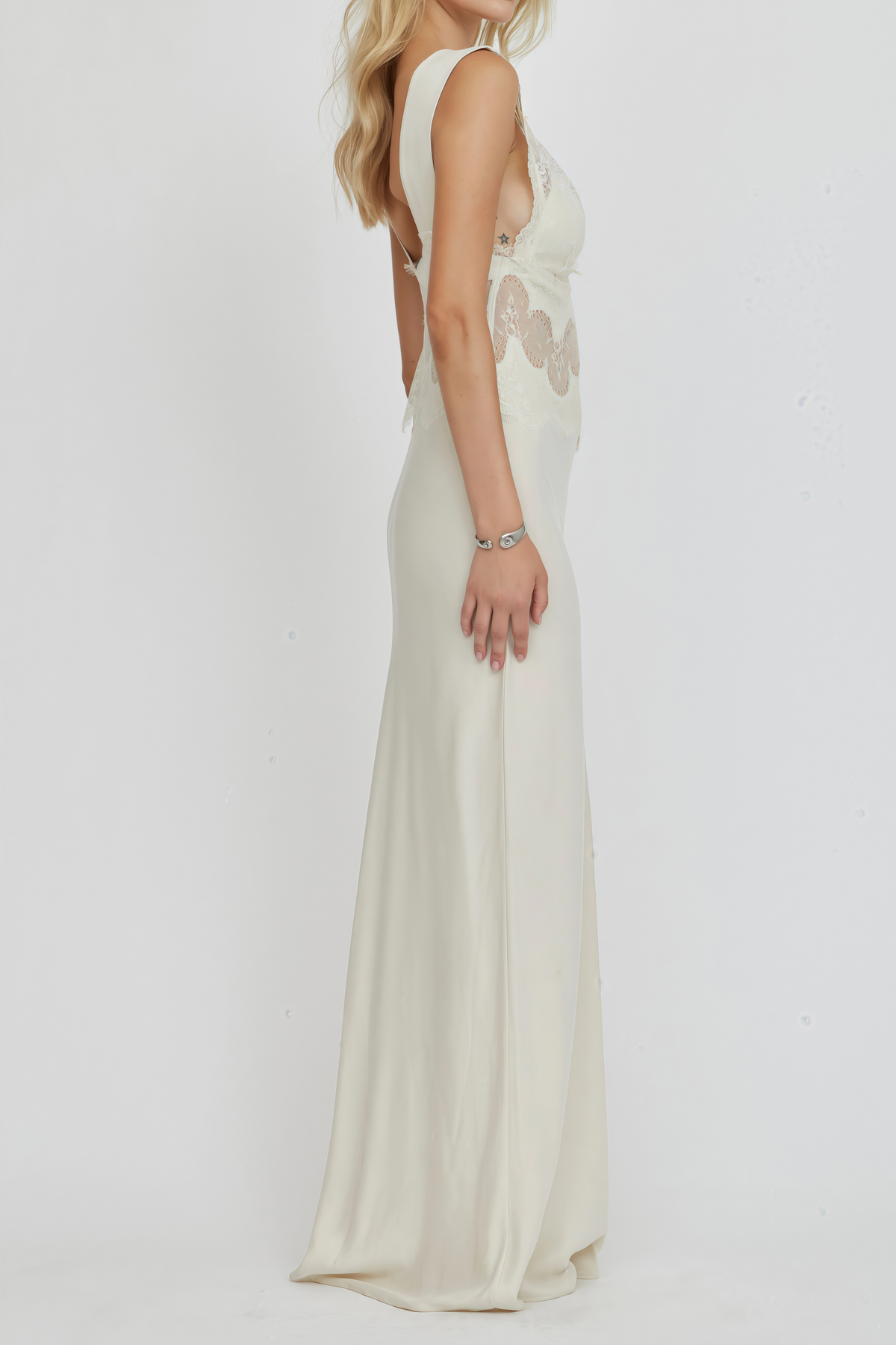 Aitana Neutrals Satin Maxi Dress with Lace Panels (Final Sale-US Only)