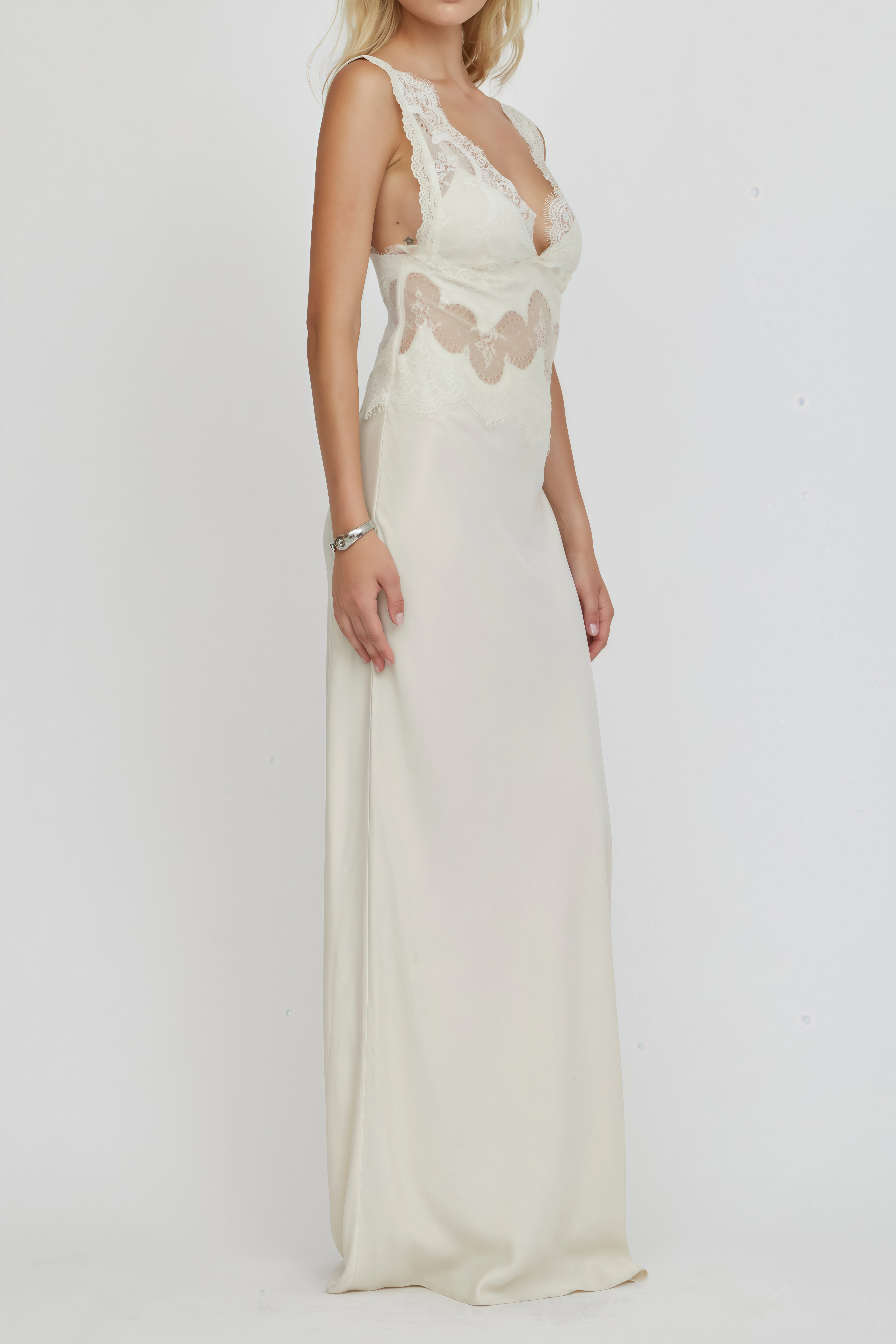 Aitana Neutrals Satin Maxi Dress with Lace Panels