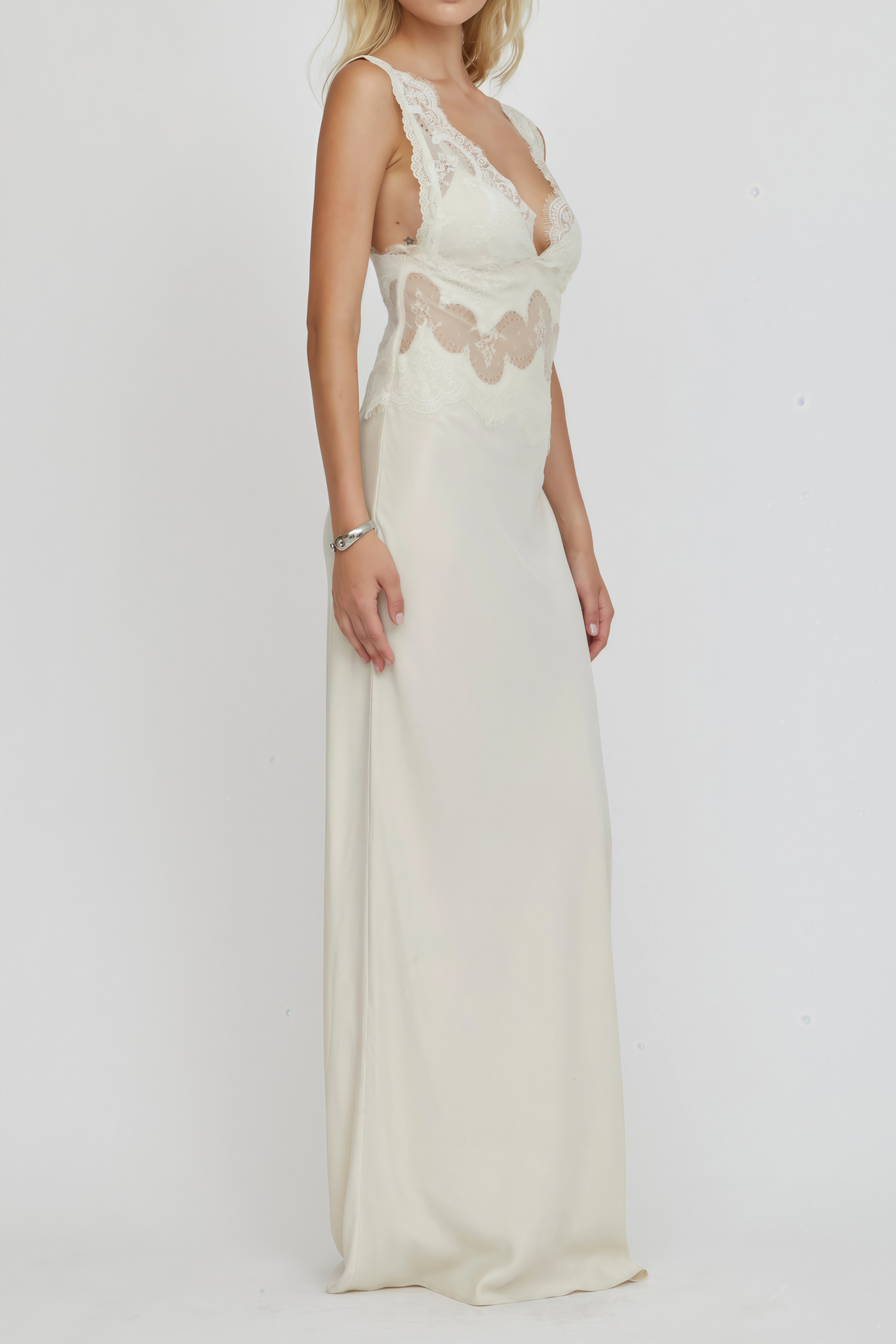 Aitana Neutrals Satin Maxi Dress with Lace Panels (Final Sale-US Only)