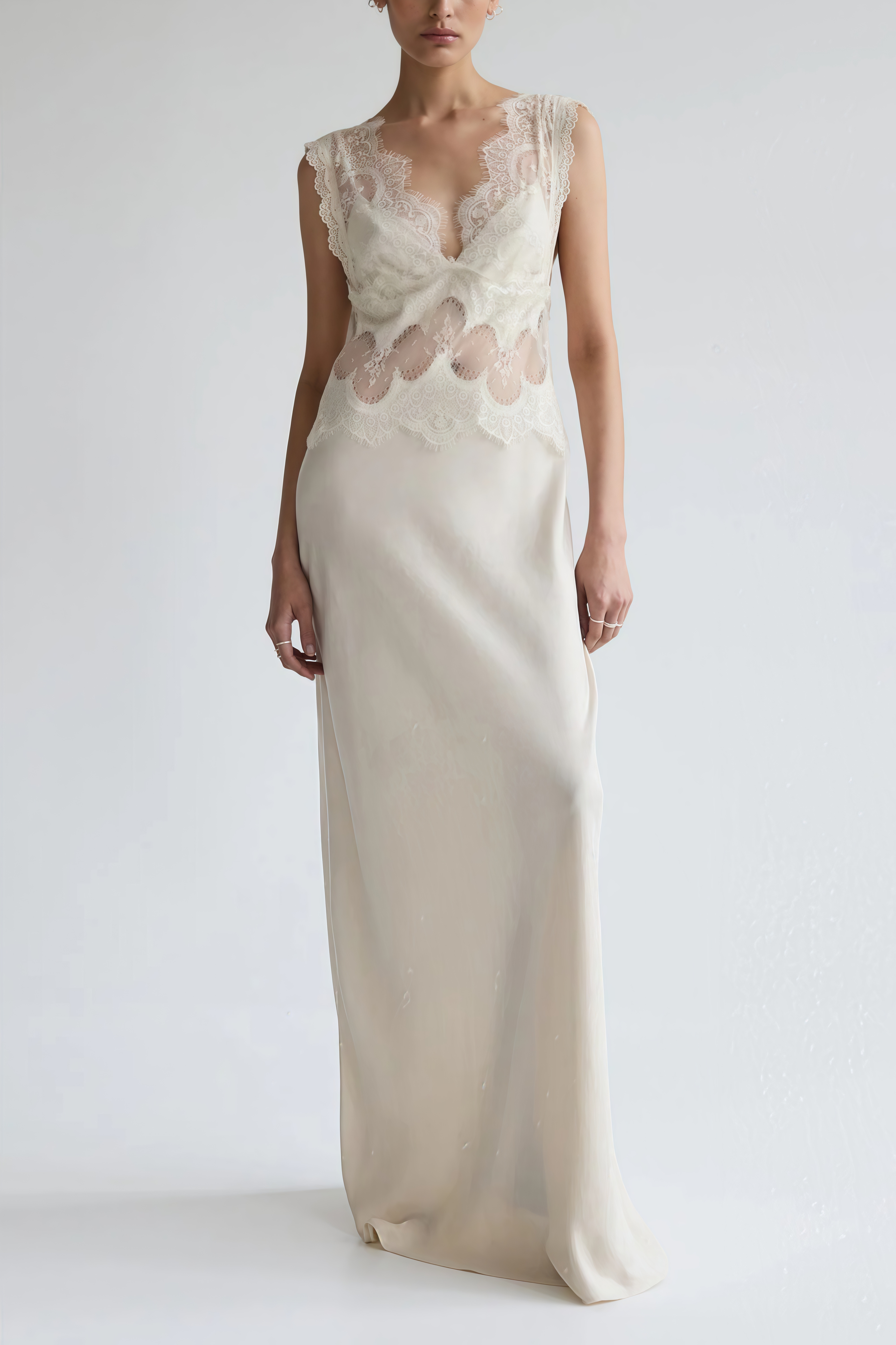 Aitana Neutrals Satin Maxi Dress with Lace Panels