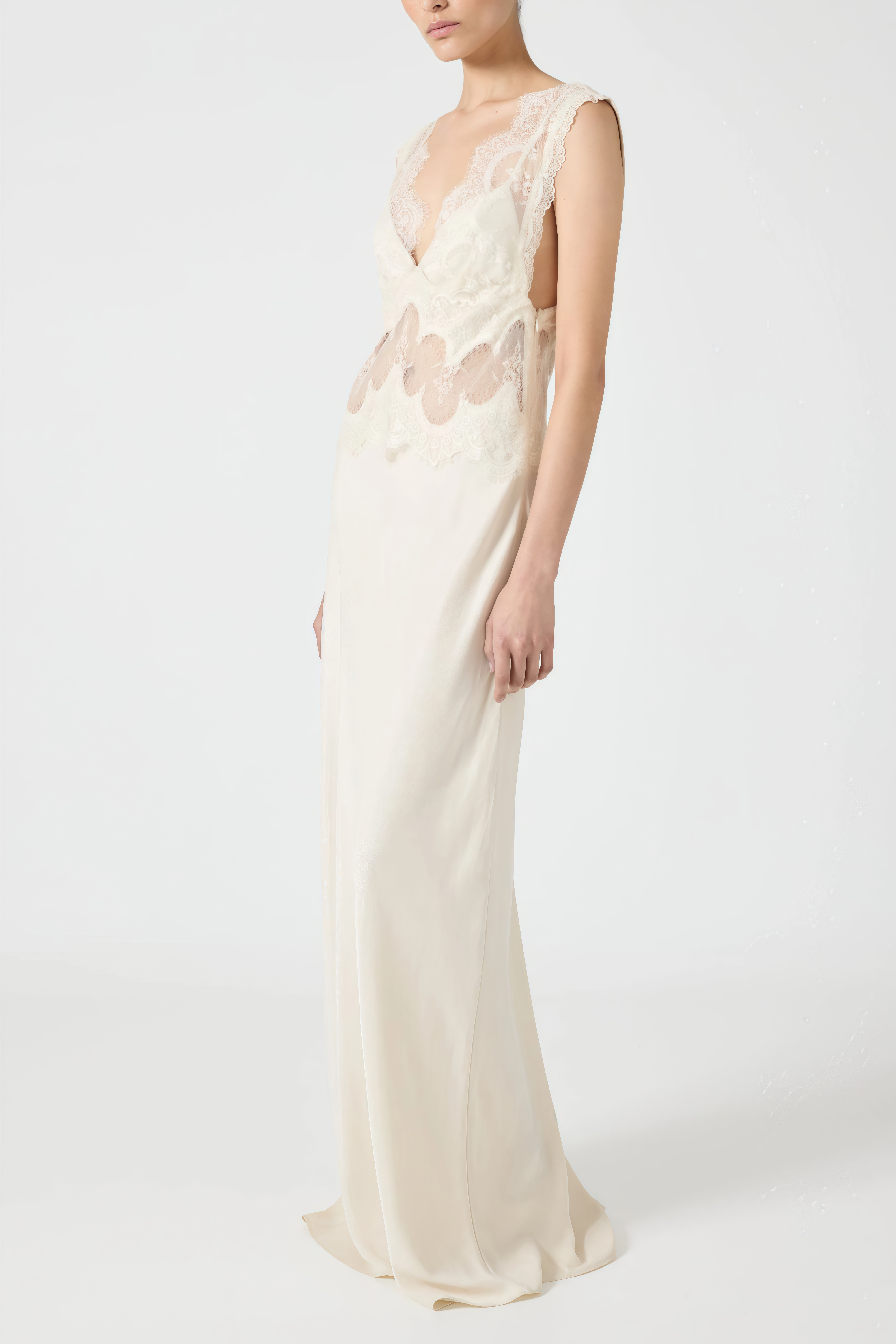Aitana Neutrals Satin Maxi Dress with Lace Panels