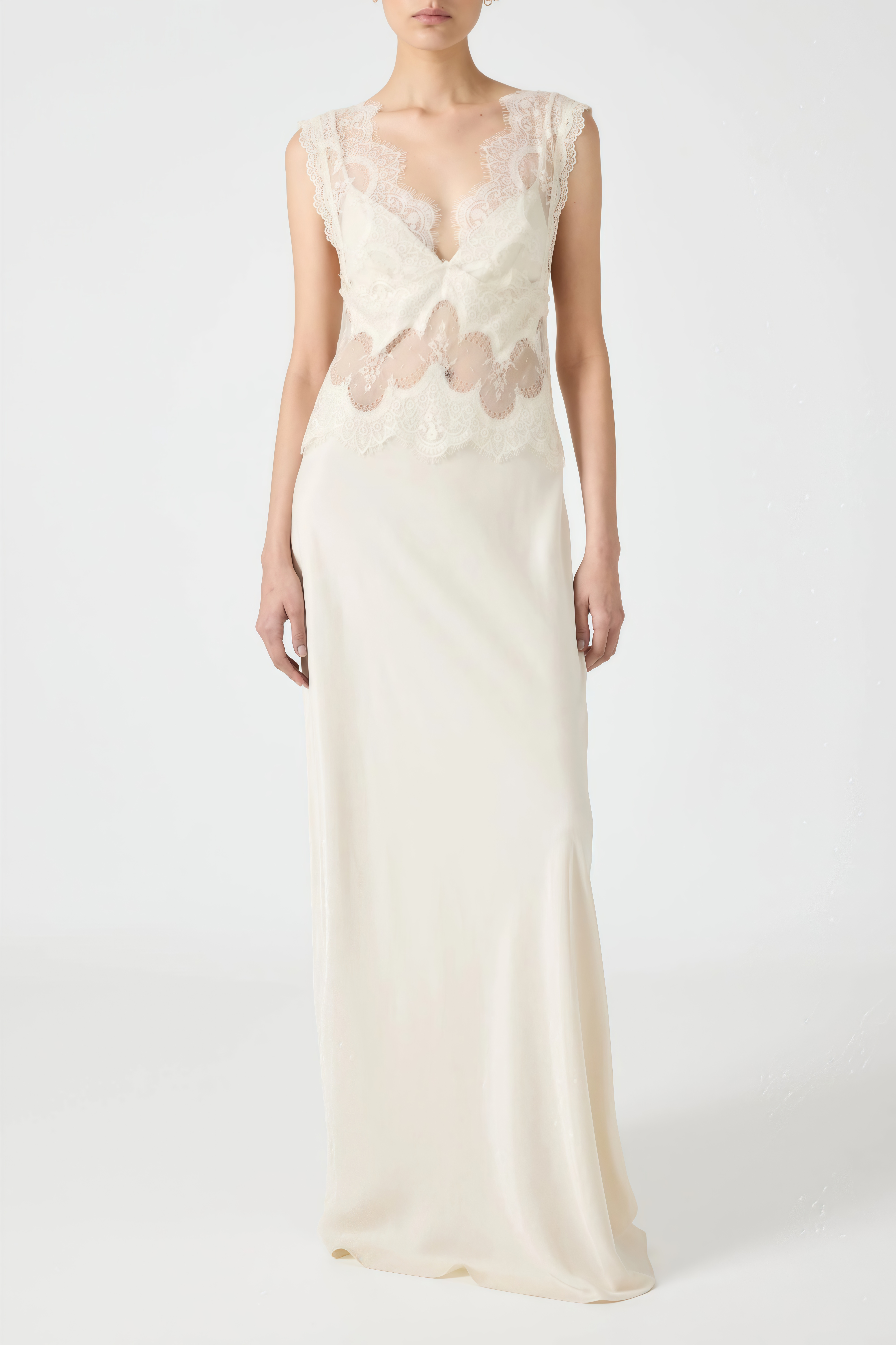 Aitana Neutrals Satin Maxi Dress with Lace Panels (Final Sale-US Only)