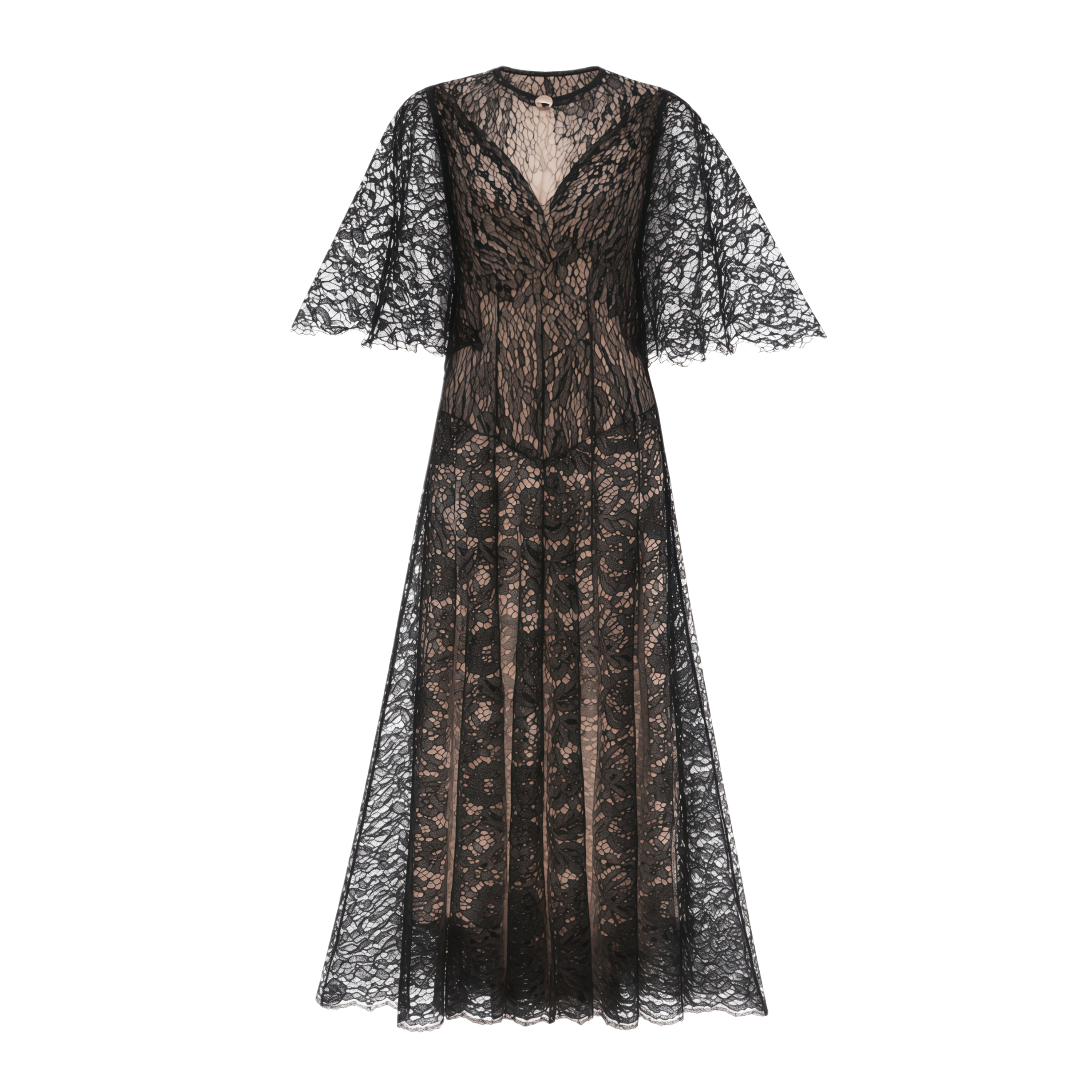 Alaia Black Cape Design Floral Lace Midi Dress (Final Sale-US Only)