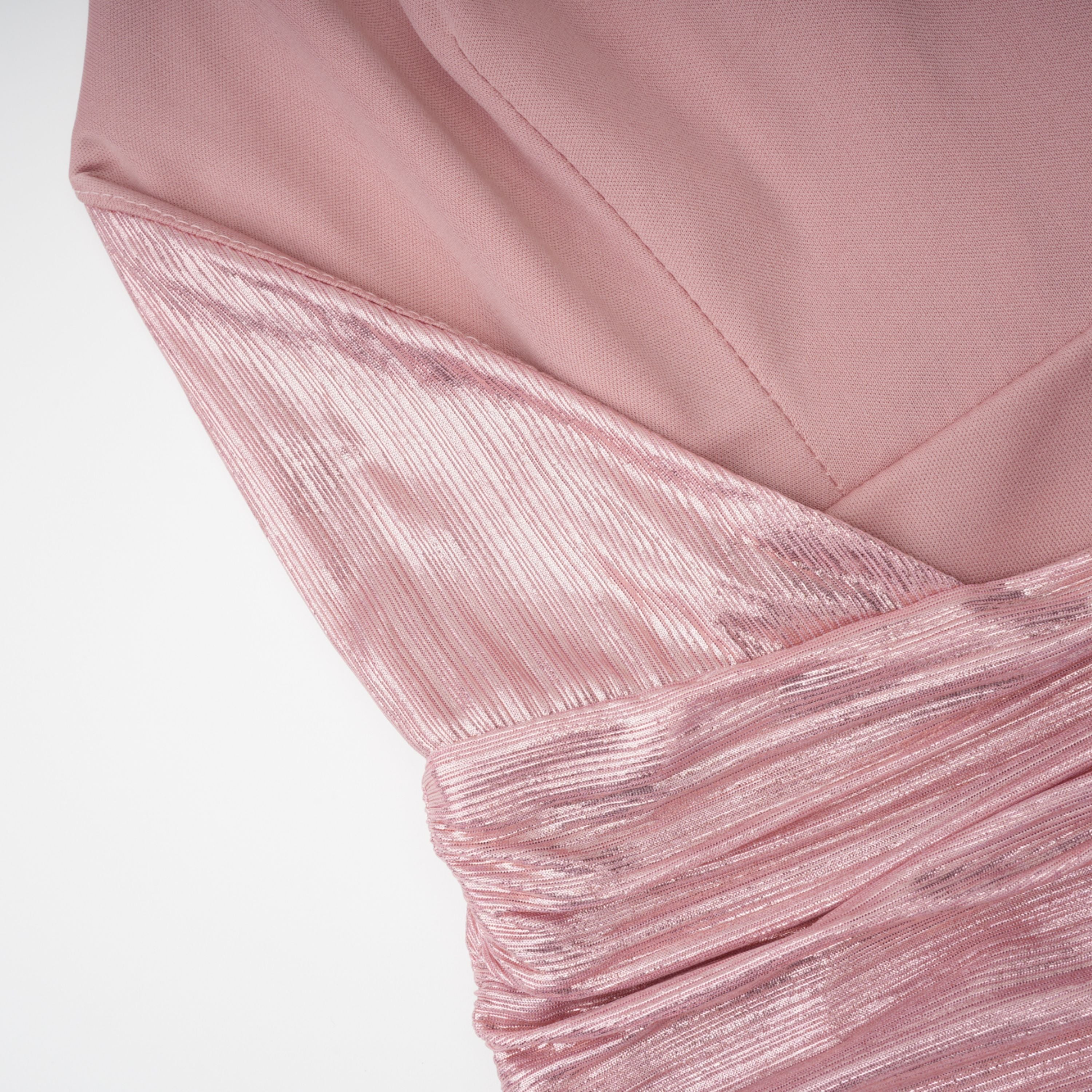 Alchimie Pink Glossy Pleated Maxi Dress