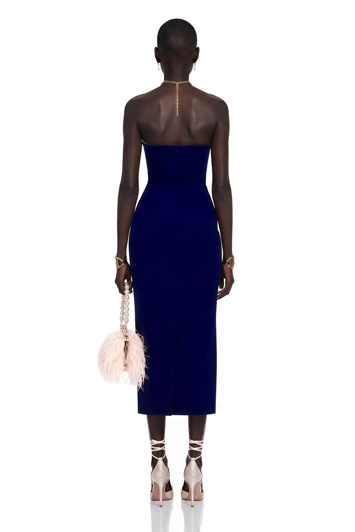 Alejandra Navy Blue Embellished Halterneck Midi Dress